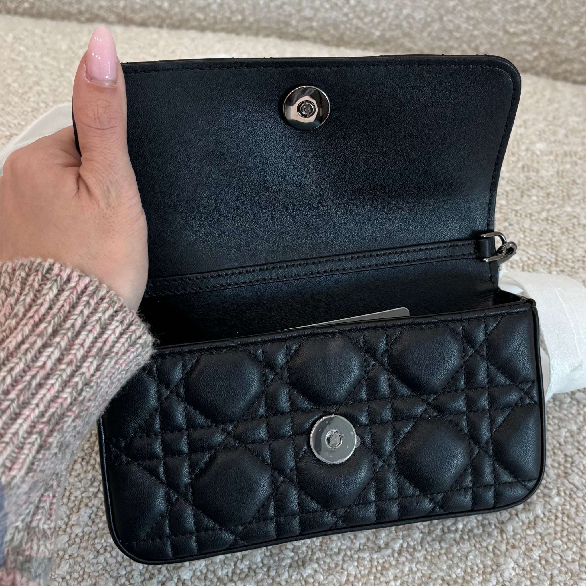 Pre-owned Dior My Dior - Dior Talk Phone Pouch Bag Black Cannage
