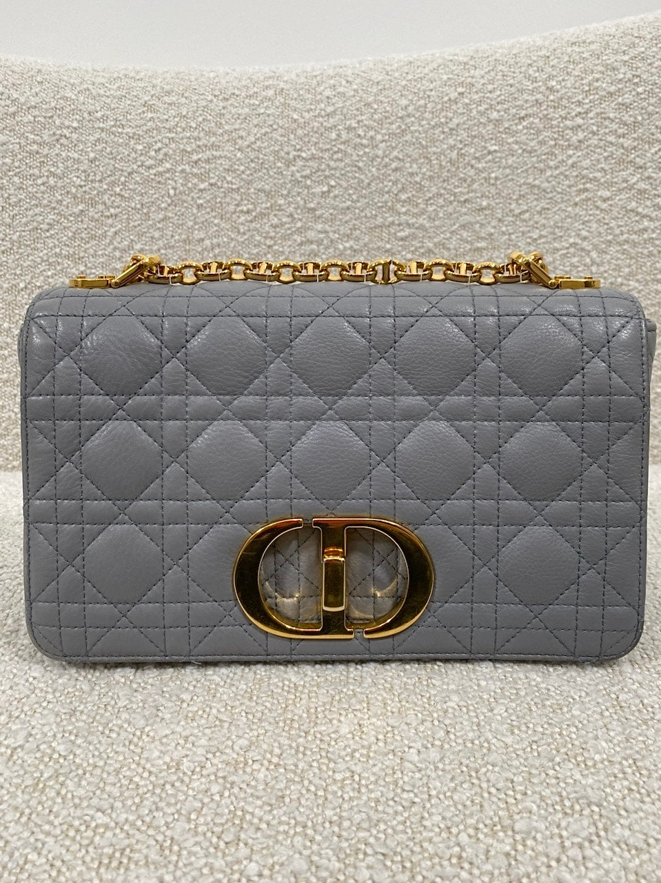 Pre-owned DIOR Medium Caro Bag Stone Gray Cannage Supple Calfskin