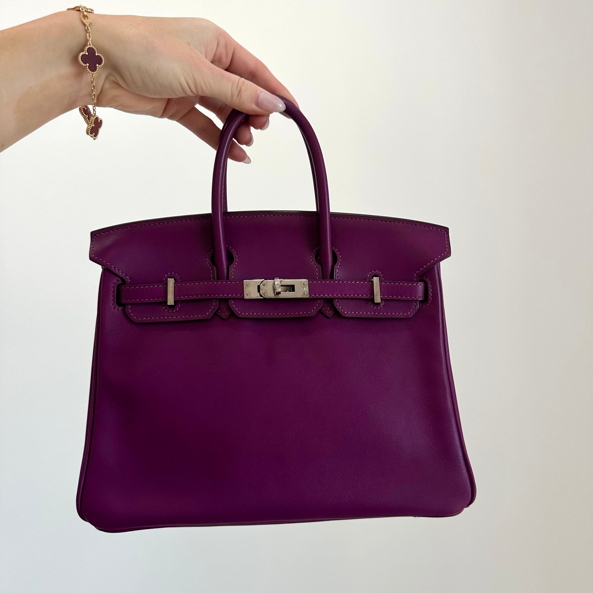 Pre-owned Hermes Birkin 25 Anemone Swift Palladium – Beccas Bags