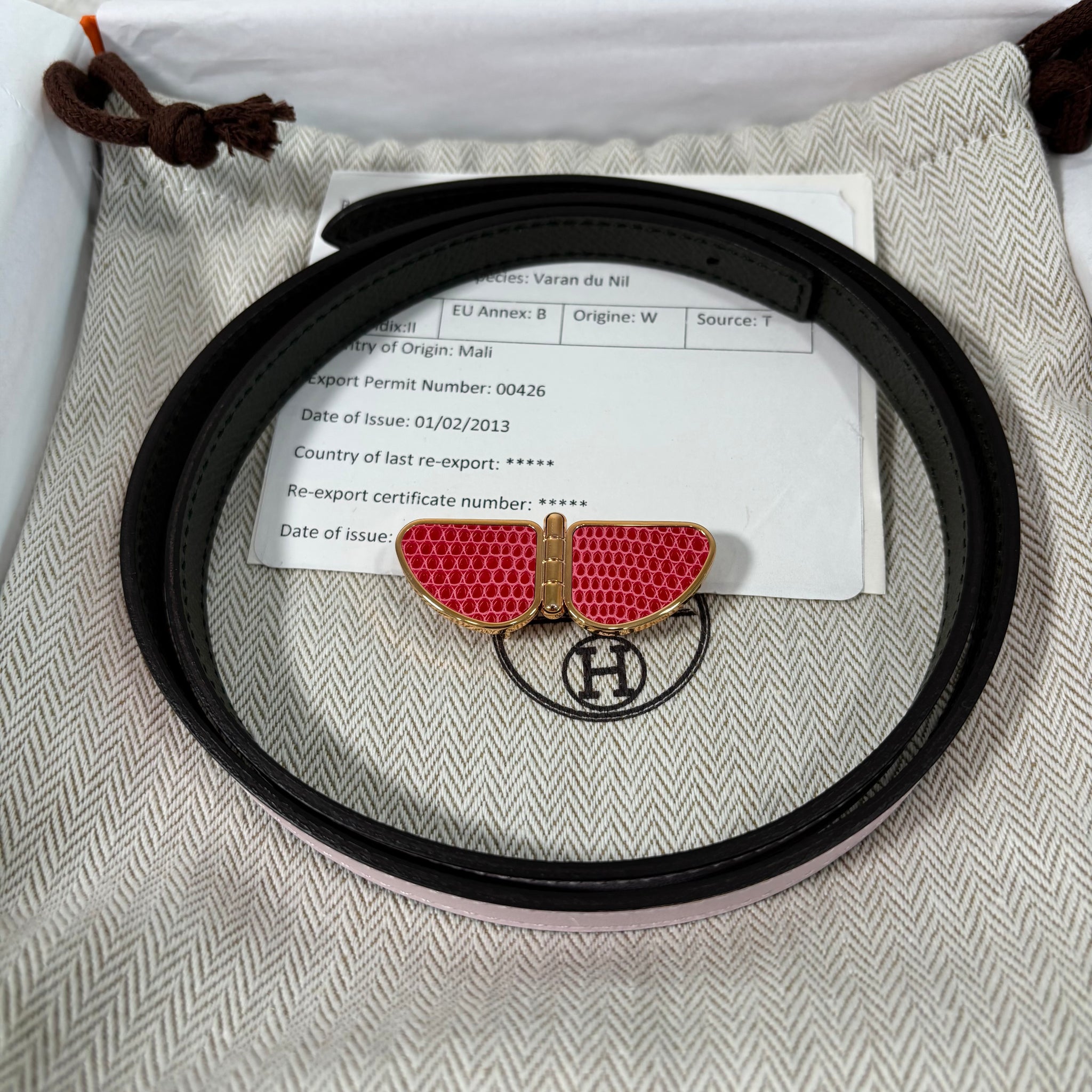 Pre-owned HERMES BUTTERFLY BELT BUCKLE REVERSIBLELEATHER STRAP