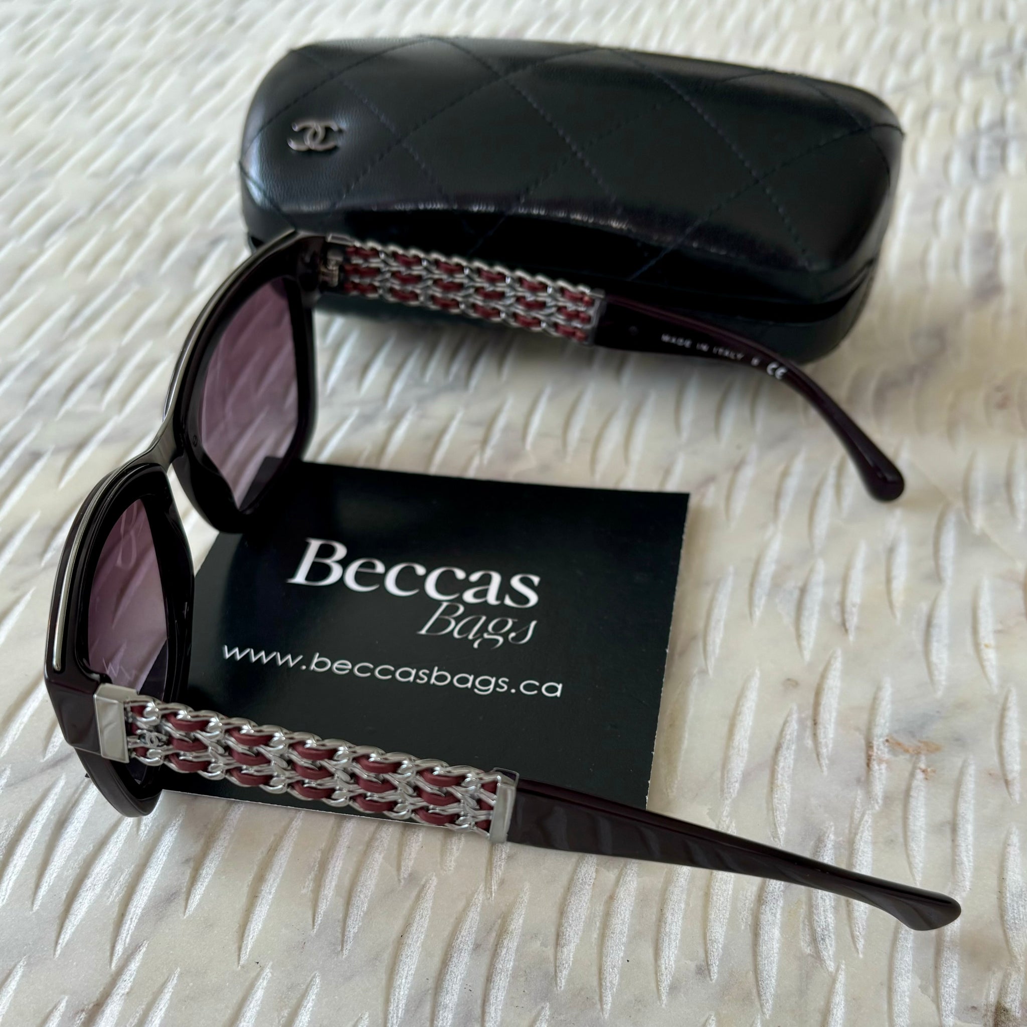 Pre-owned Chanel Bordeaux Silver Chain Sunglasses – Beccas Bags display picture 2