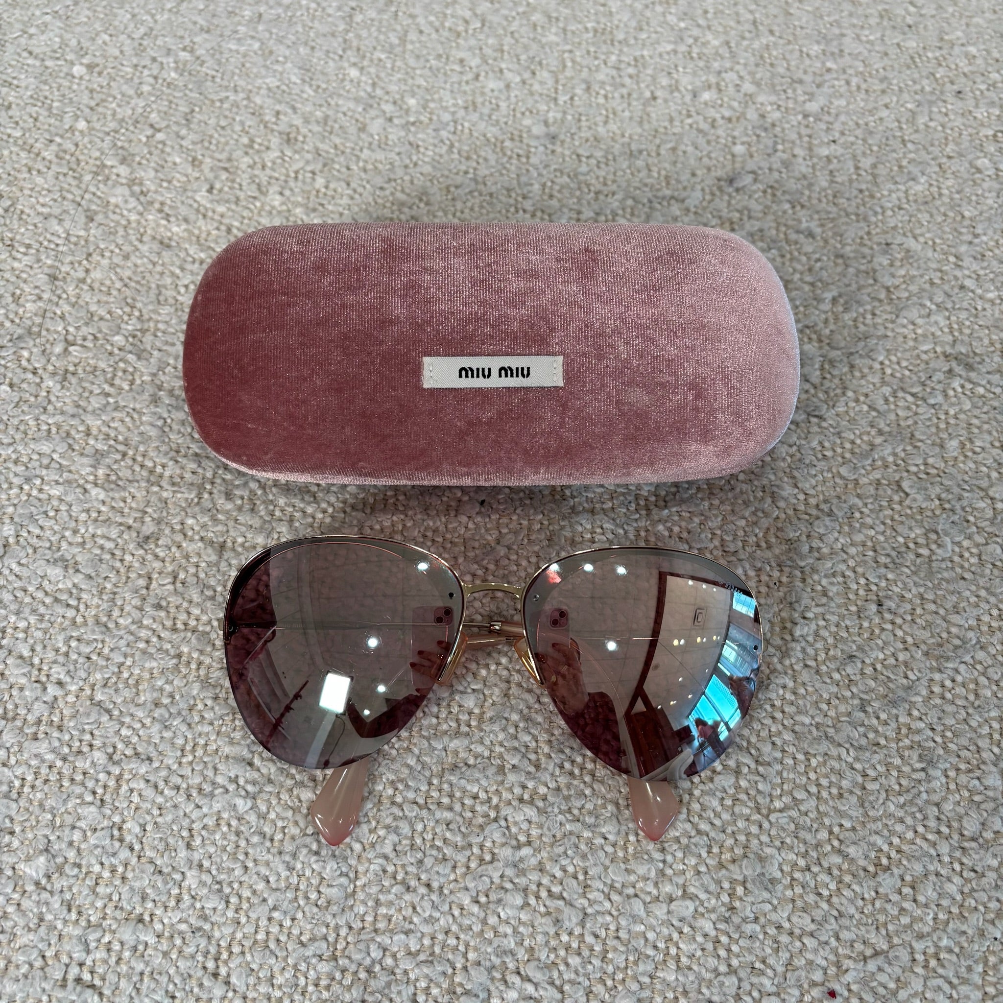 Miu Miu Pink Aviator Sunglasses Miu Miu A50S Rimless Oval Metal Sunglasses | Neiman Marcus main image 4