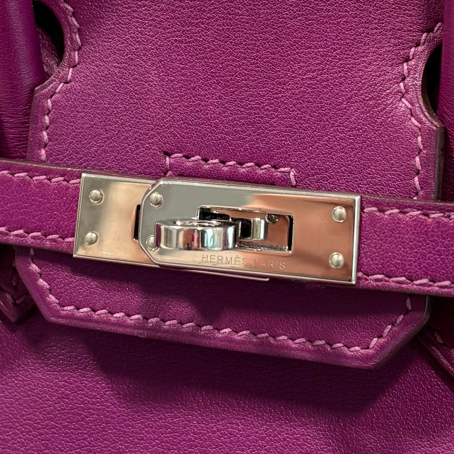 Pre-owned Hermes Birkin 25 Anemone Swift Palladium – Beccas Bags