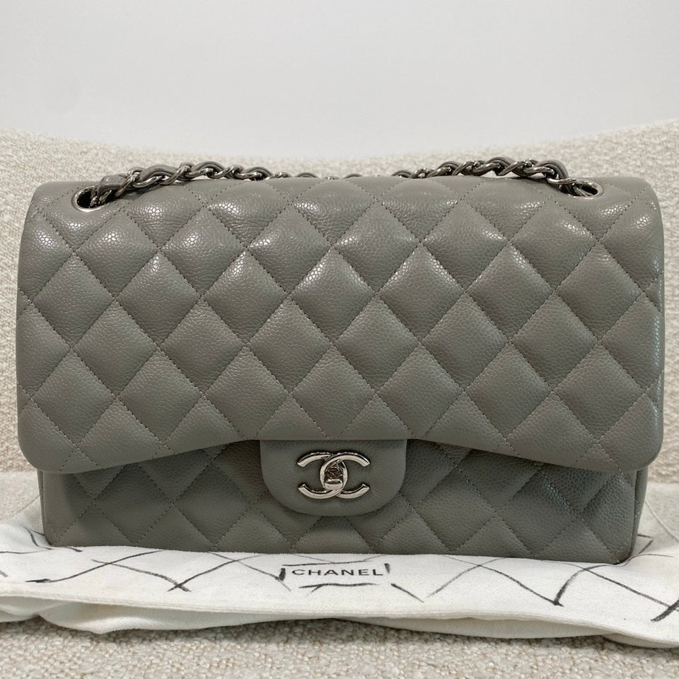 Pre-owned Chanel Classic Flap Bag Jumbo Gray Caviar – Beccas Bags
