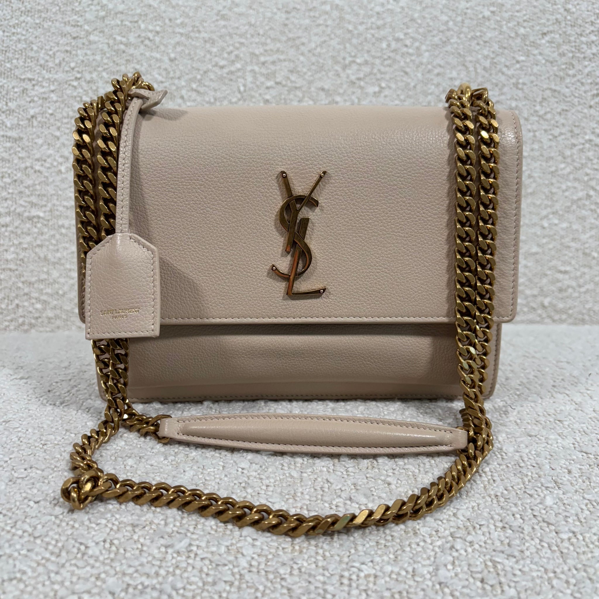 Leather Shoulder Bag Saint Laurent Sunset Bag Beige Sunset Medium