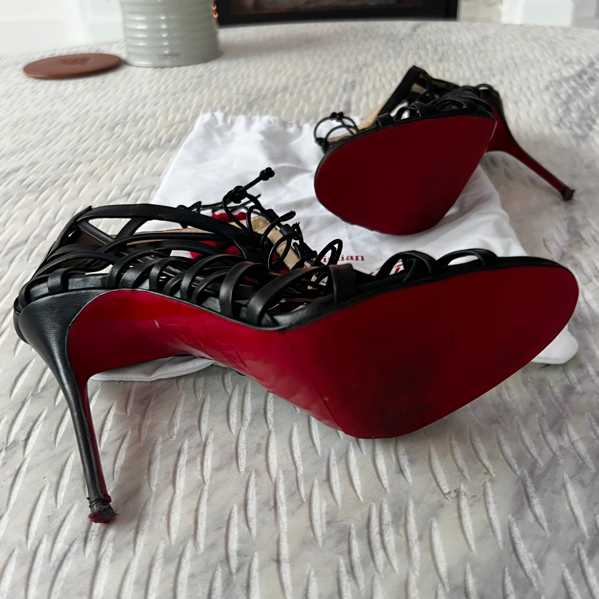 Pre-owned Christian Louboutin Leather Laurence Anyway Sandals Size