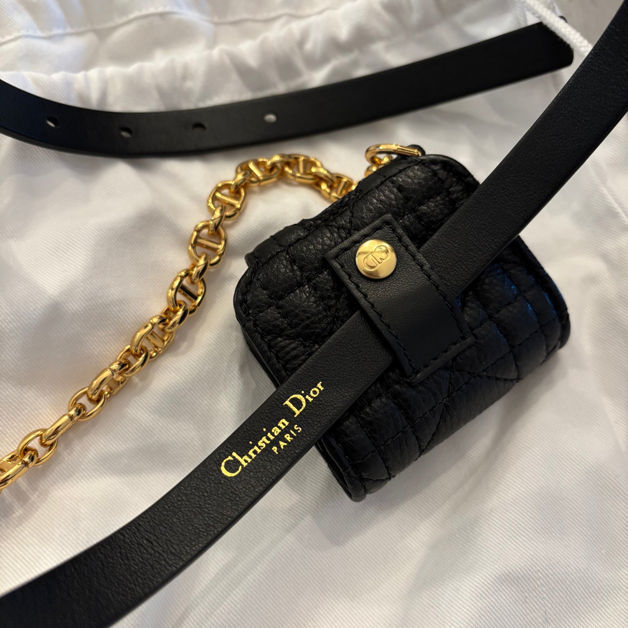 Pre-owned Dior Caro Belt with Black Smooth Calfskin Pouch 15 