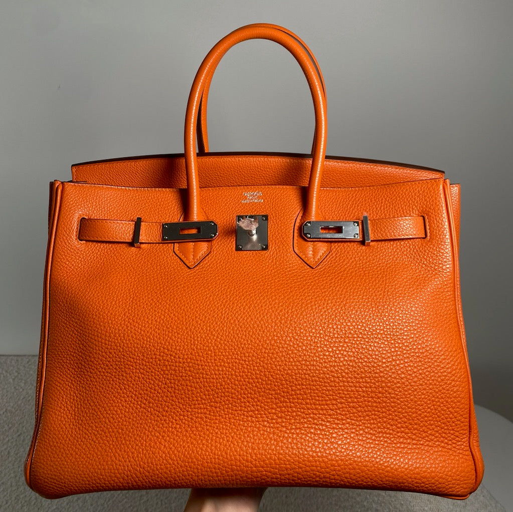 Pre-owned Hermes Birkin Bag 35 Feu Orange Togo Palladium Hardware