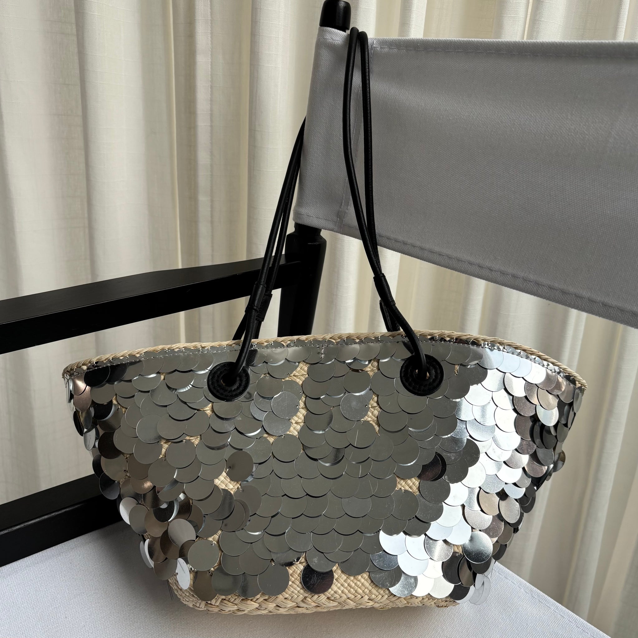Pre-owned Loewe Paula's Ibiza Small Sequin Anagram Basket Bag