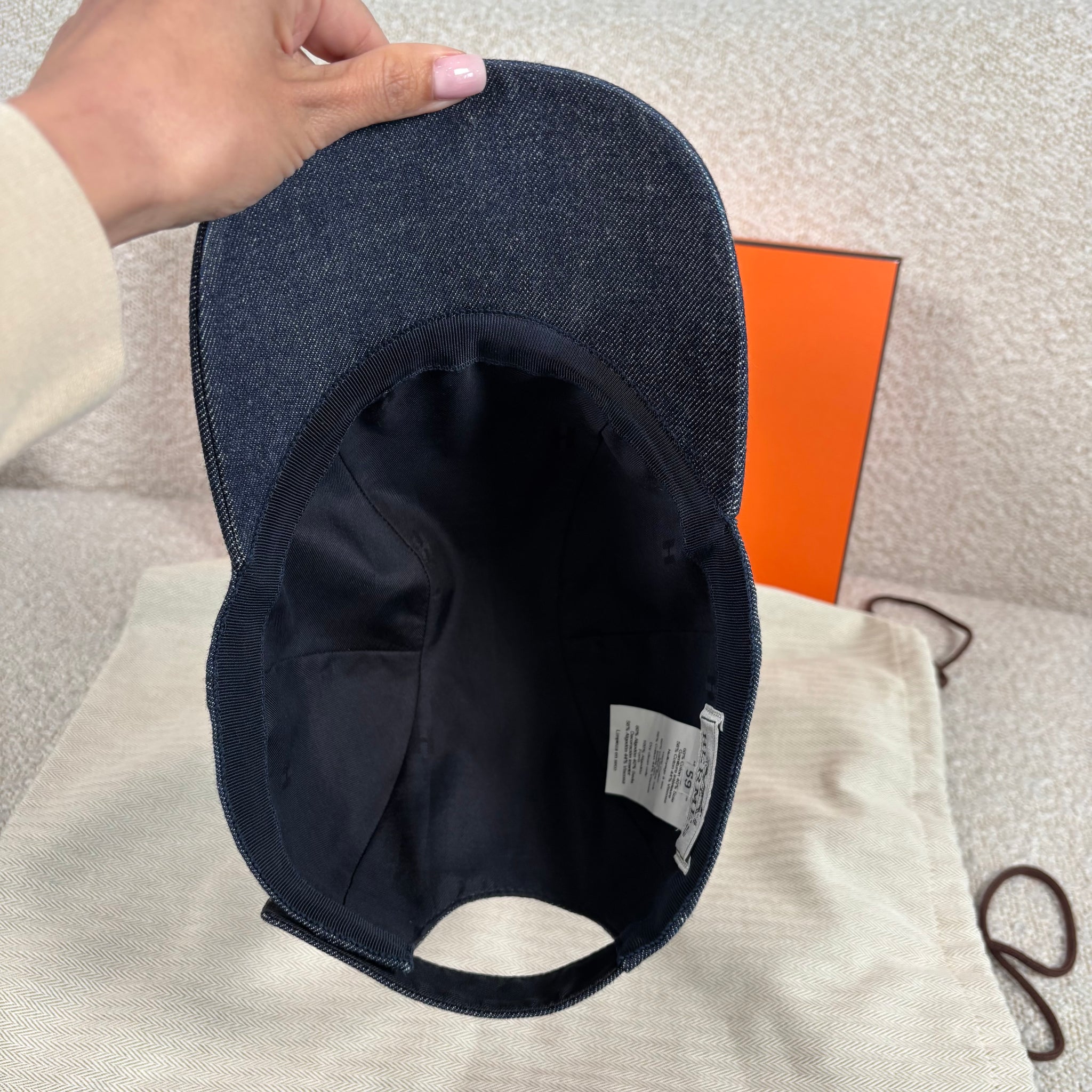 Pre-owned Hermes Davis H Primavera cap 59 Indigo – Beccas Bags