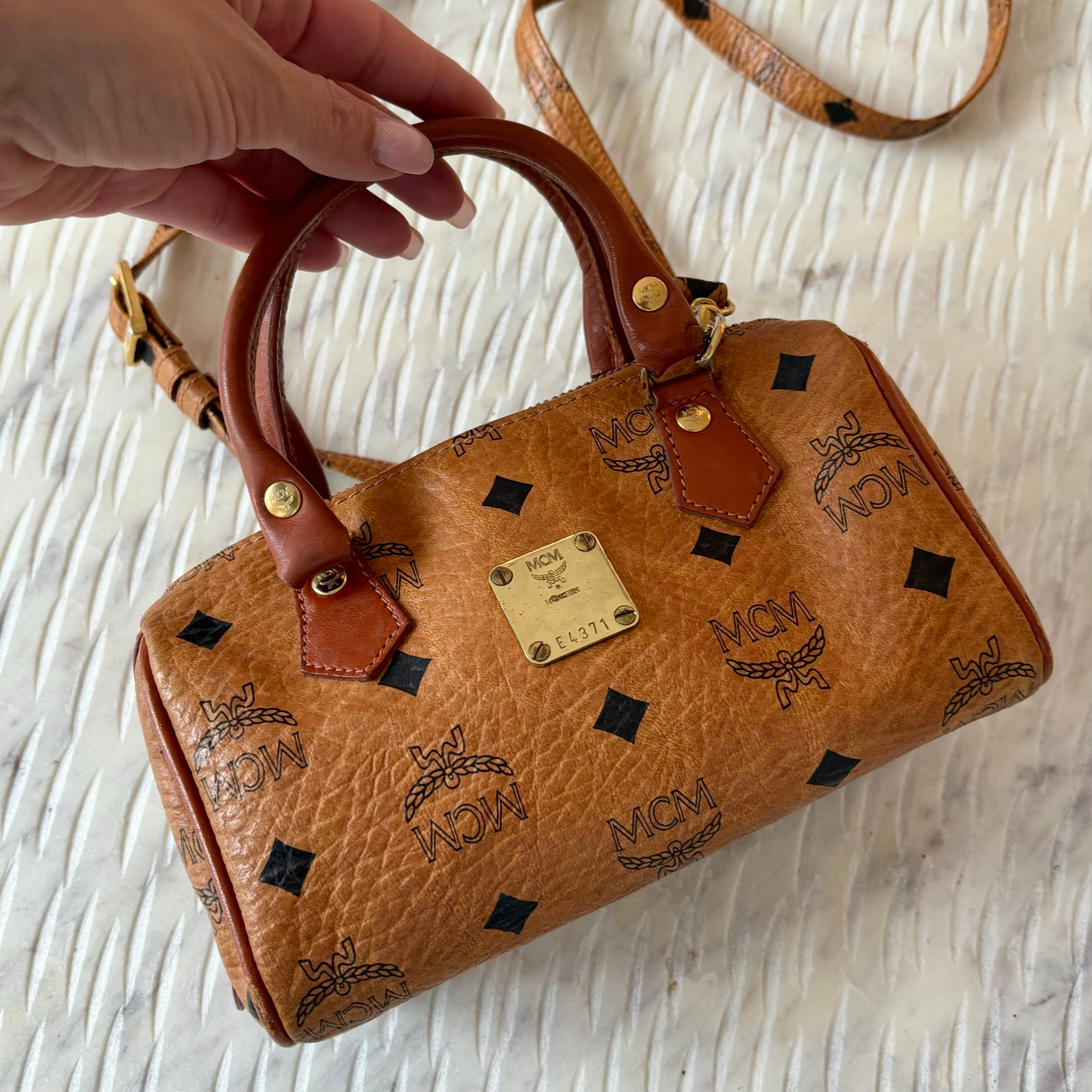 Mcm Mini Speedy Bag Vintage MCM Mini Boston Speedy Bag Cognac