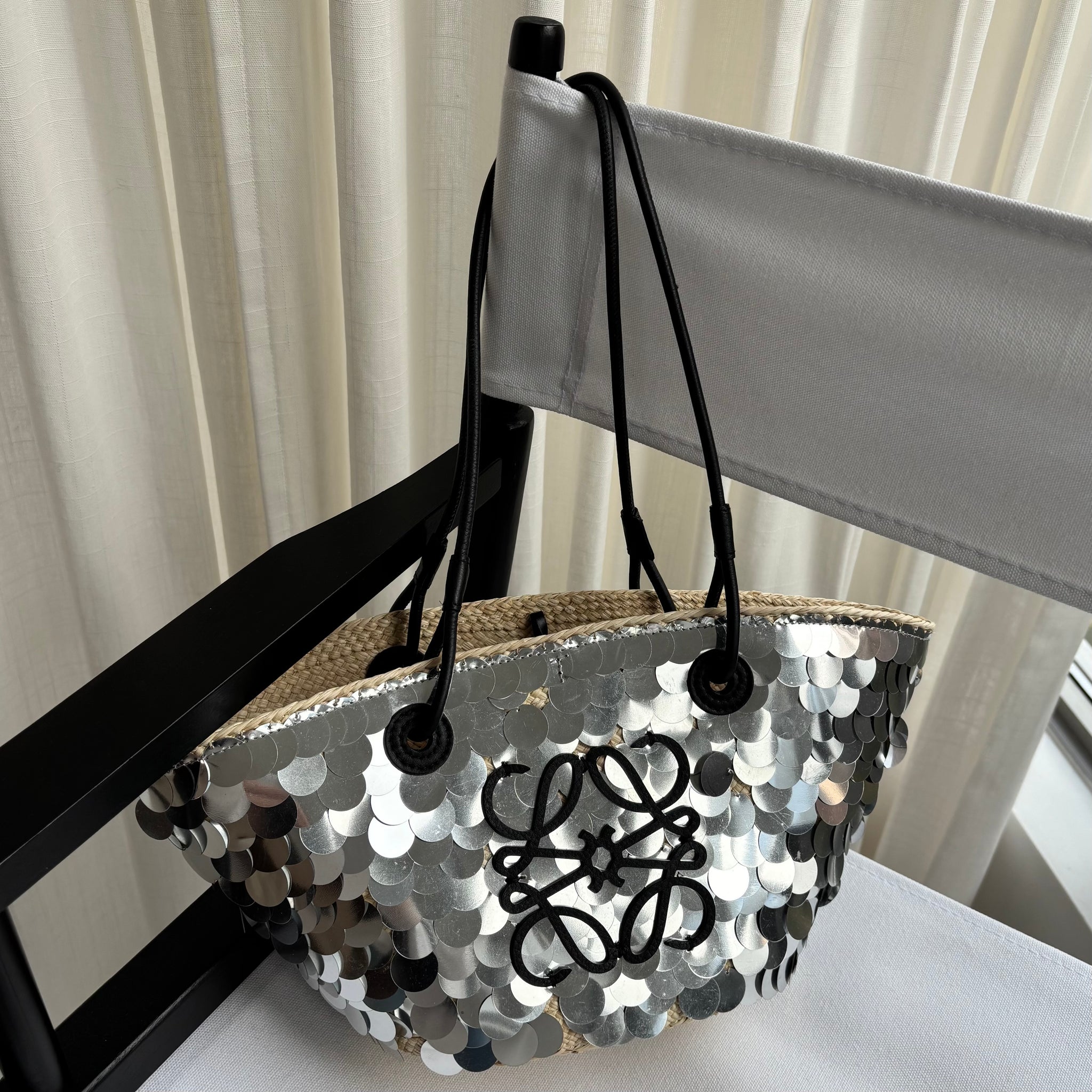 Pre-owned Loewe Paula's Ibiza Small Sequin Anagram Basket Bag