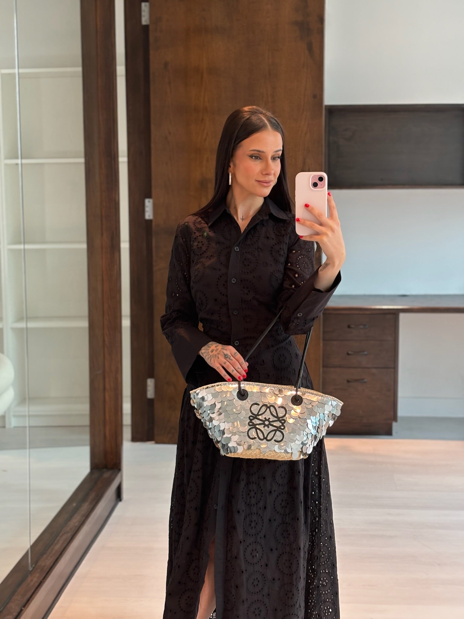 Pre-owned Loewe Paula's Ibiza Small Sequin Anagram Basket Bag