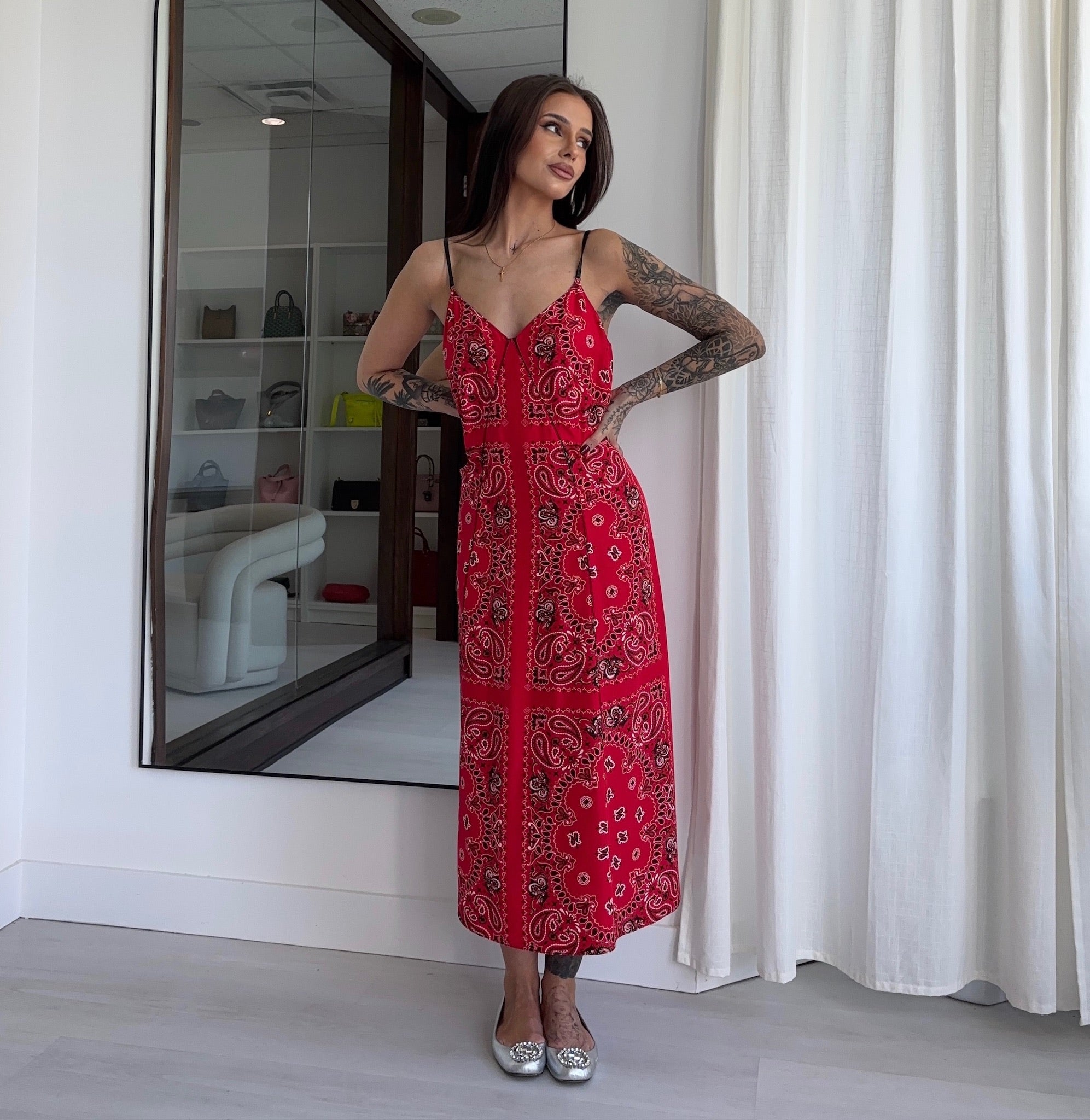 chinese dress ladies Pre-owned Alexander Wang Silk Bandana Slip Dress, Red, Size 2 – Beccas Bags