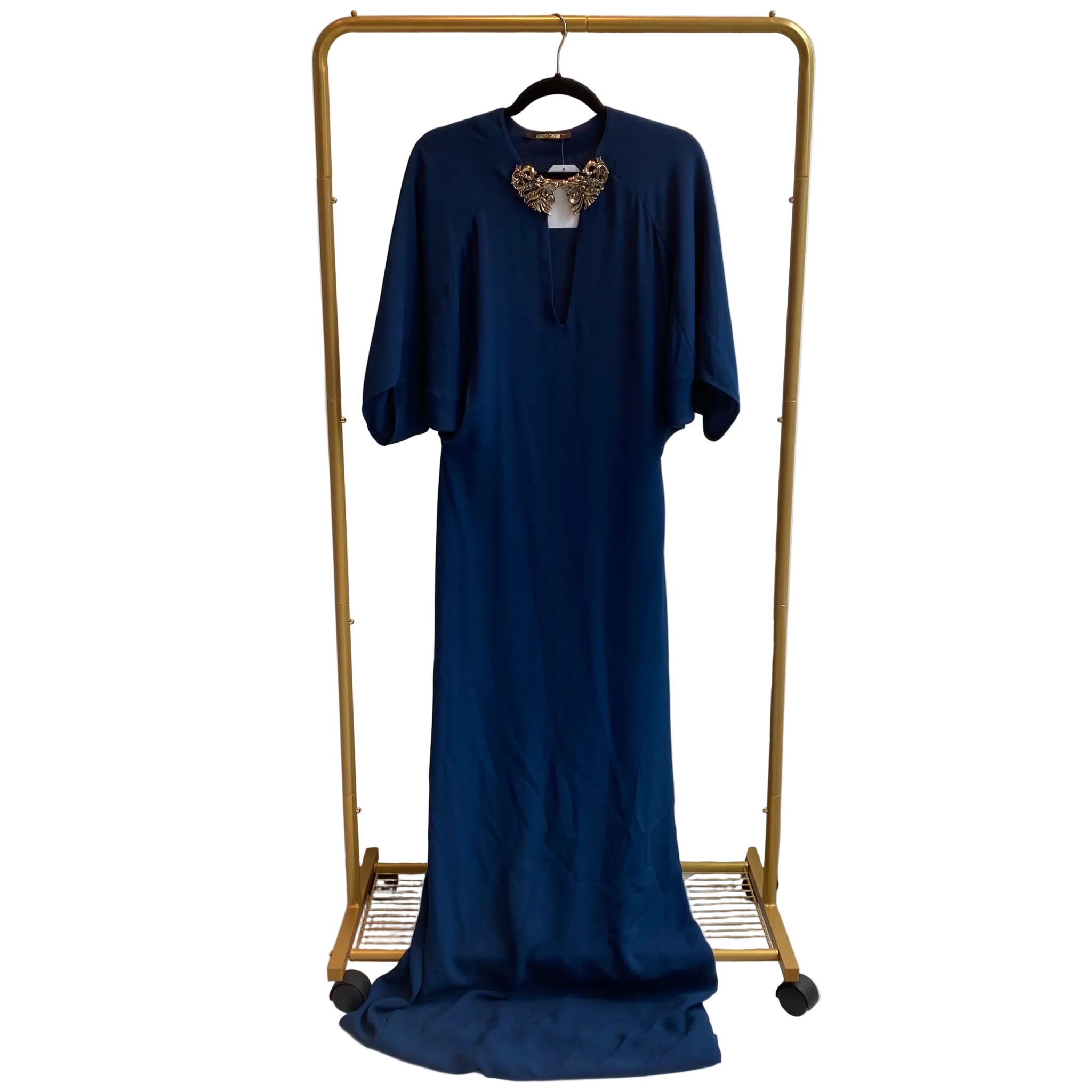 Pre-Owned Roberto Cavalli Silk Embellished Evening Gown Size 38