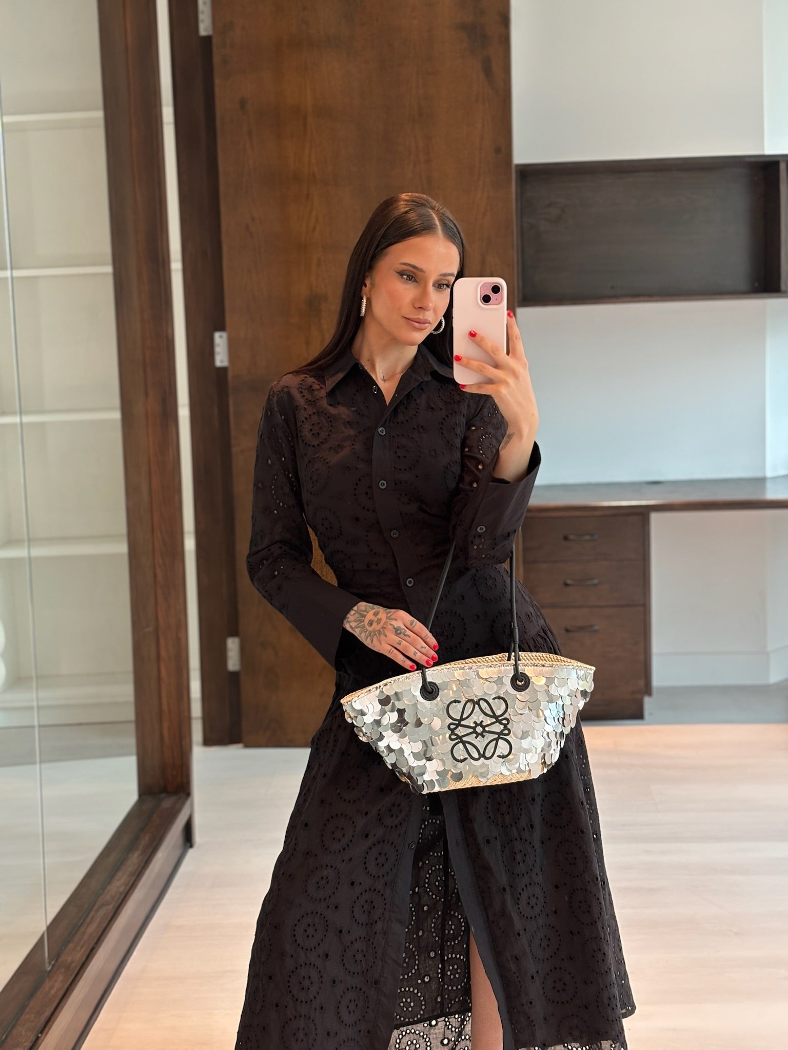 Pre-owned Loewe Paula's Ibiza Small Sequin Anagram Basket Bag