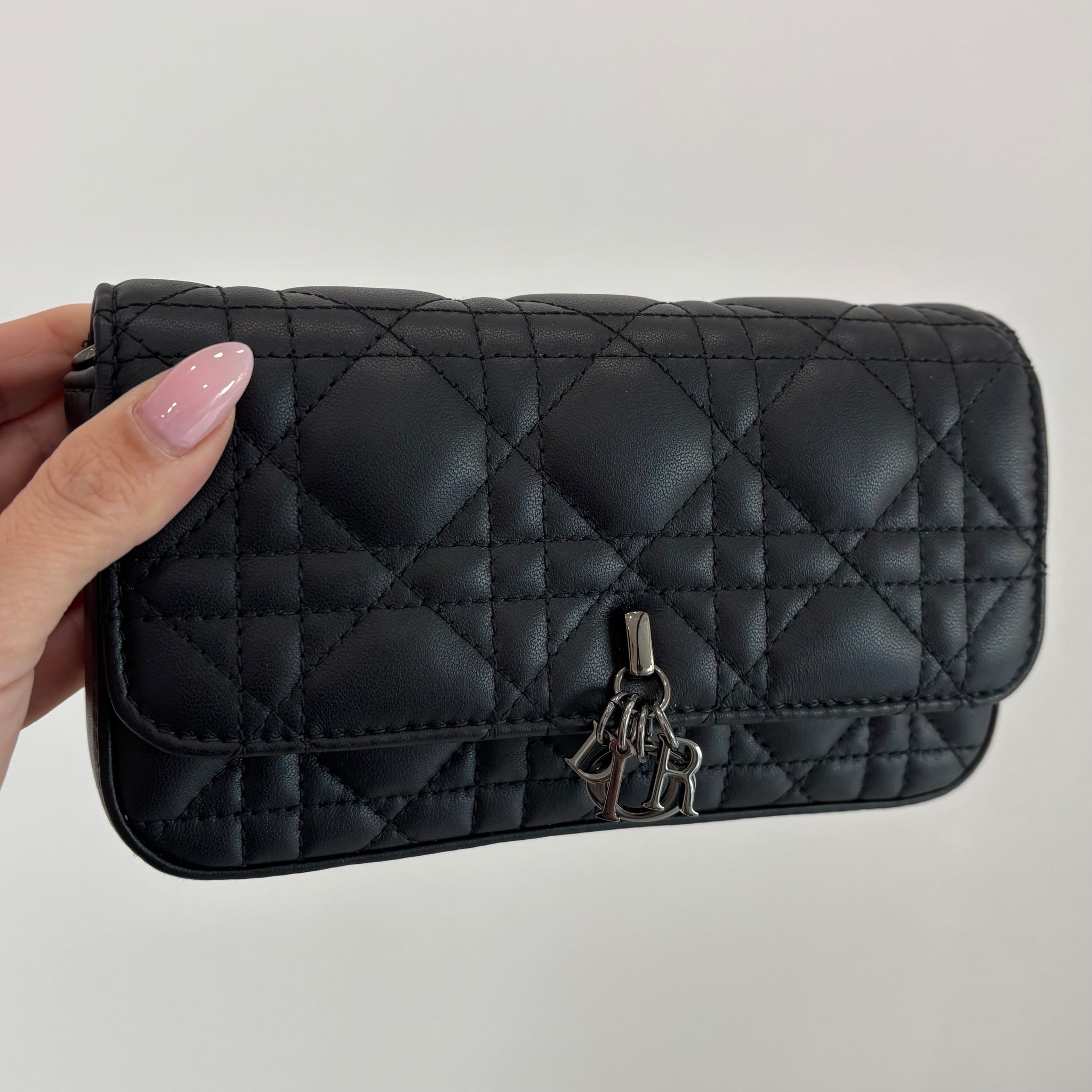 Pre-owned Dior My Dior - Dior Talk Phone Pouch Bag Black Cannage