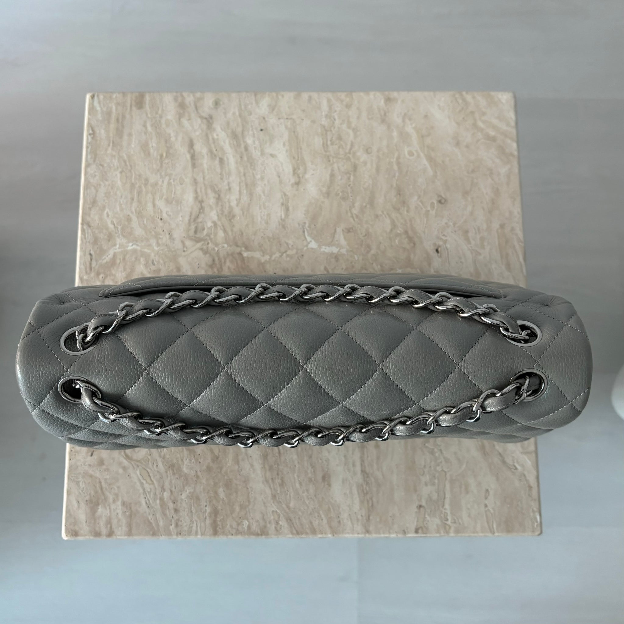 Pre-owned Chanel Classic Flap Bag Jumbo Gray Caviar – Beccas Bags