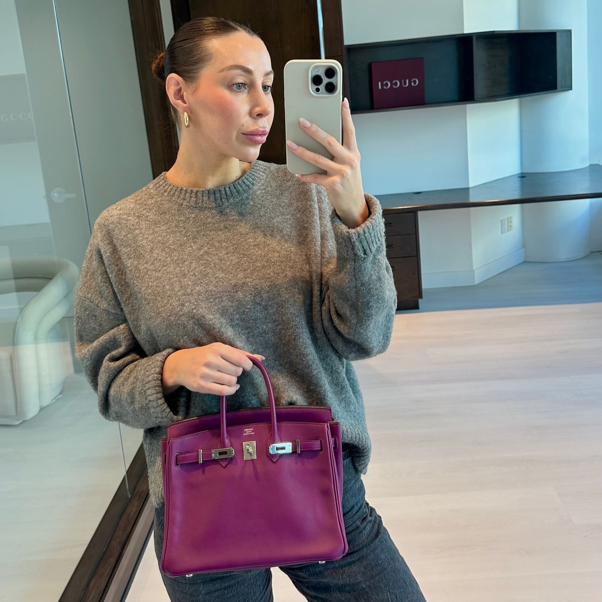 Pre-owned Hermes Birkin 25 Anemone Swift Palladium – Beccas Bags