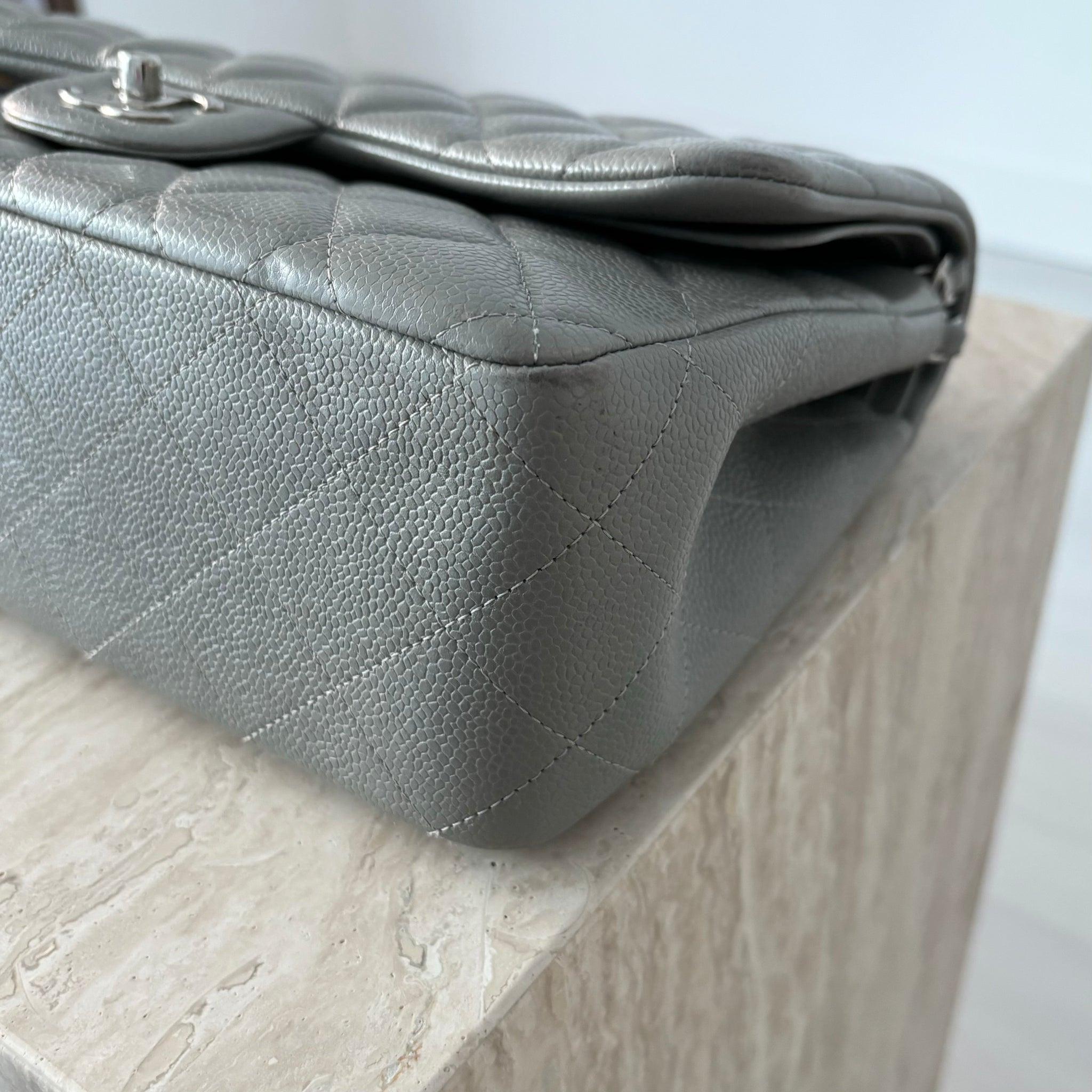 Pre-owned Chanel Classic Flap Bag Jumbo Gray Caviar – Beccas Bags