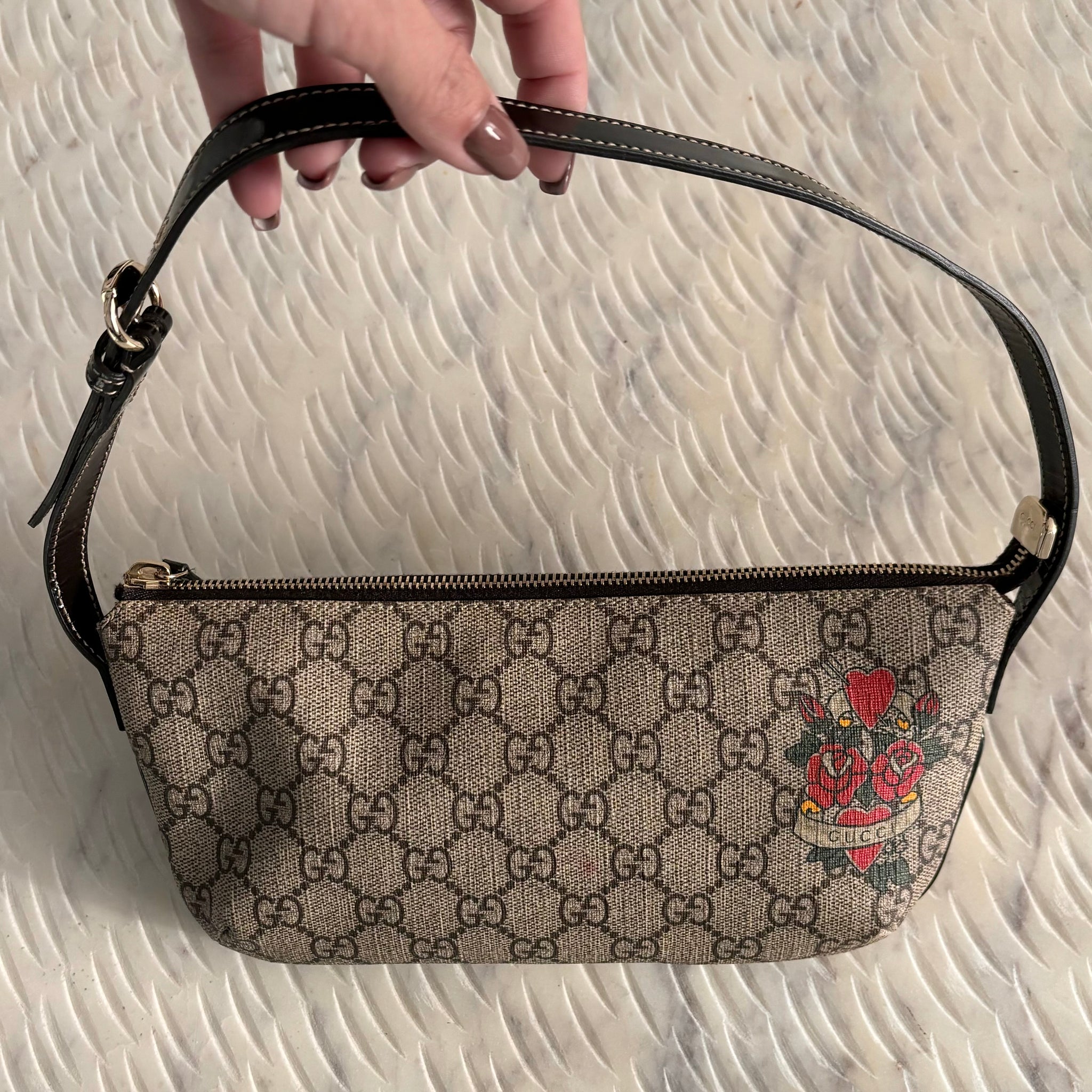 Pre-owned Gucci Tattoo Collection Monogram Baguette Shoulder Bag