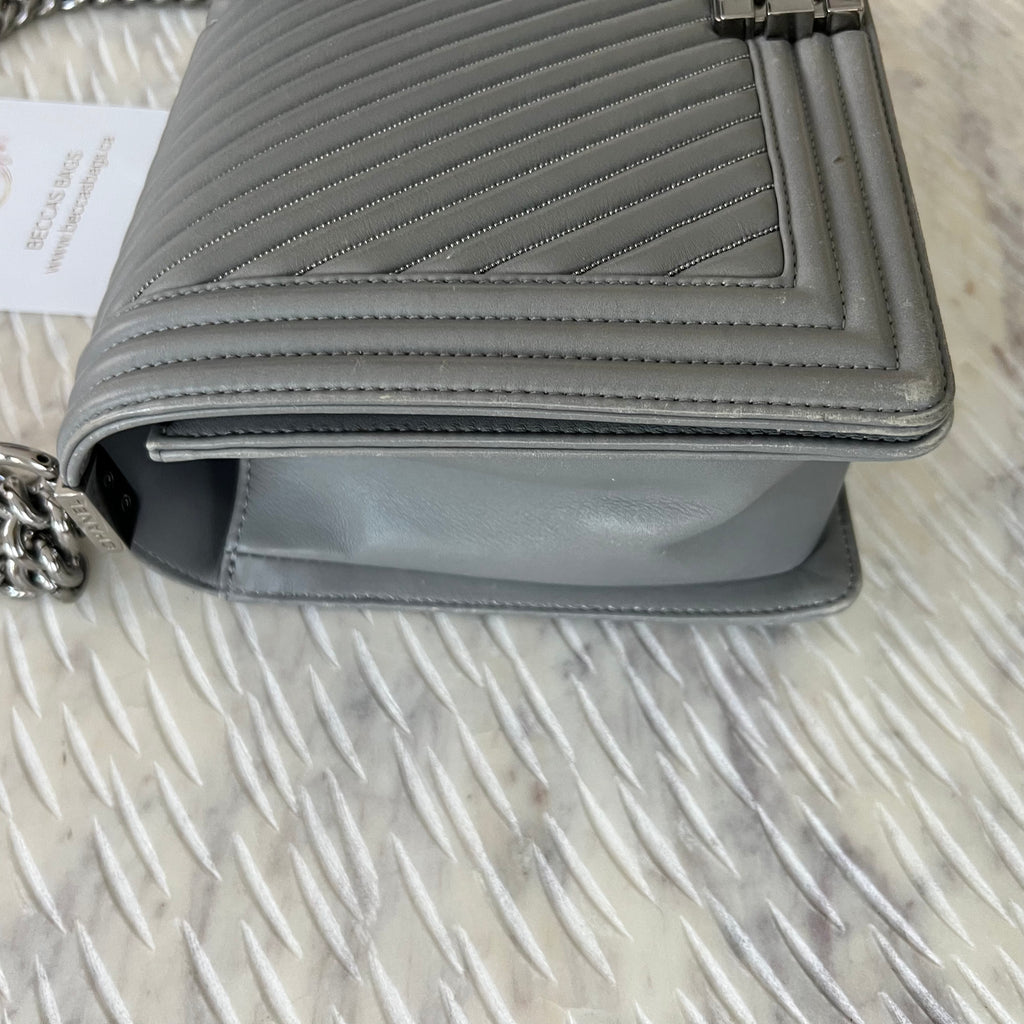 Chanel Grey Embellished Chevron Boy Bag