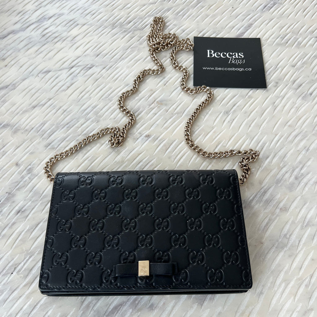 GUCCI Guccissima Leather Bow Wallet on Chain Bag Beccas Bags