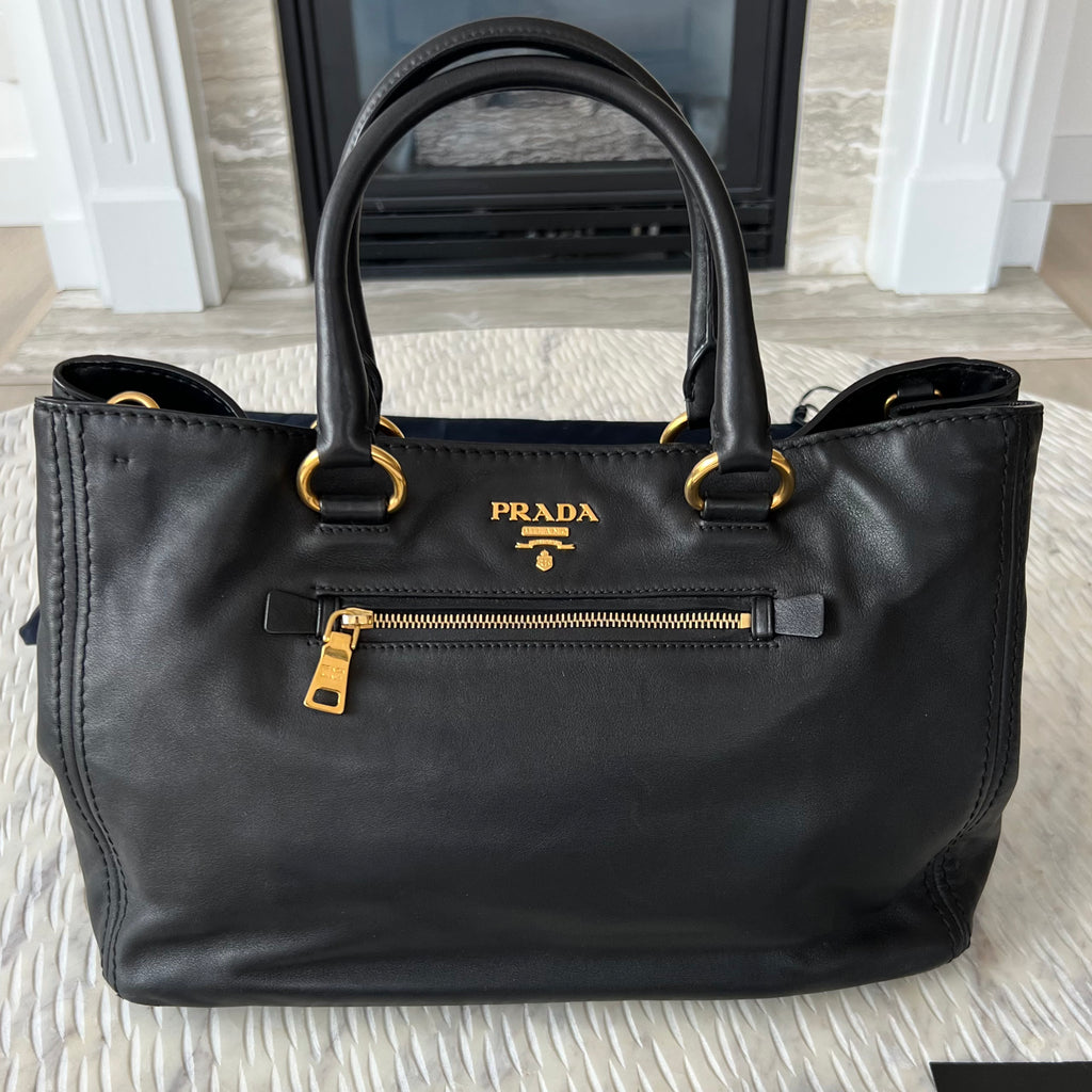 Prada calf leather tote on sale bag