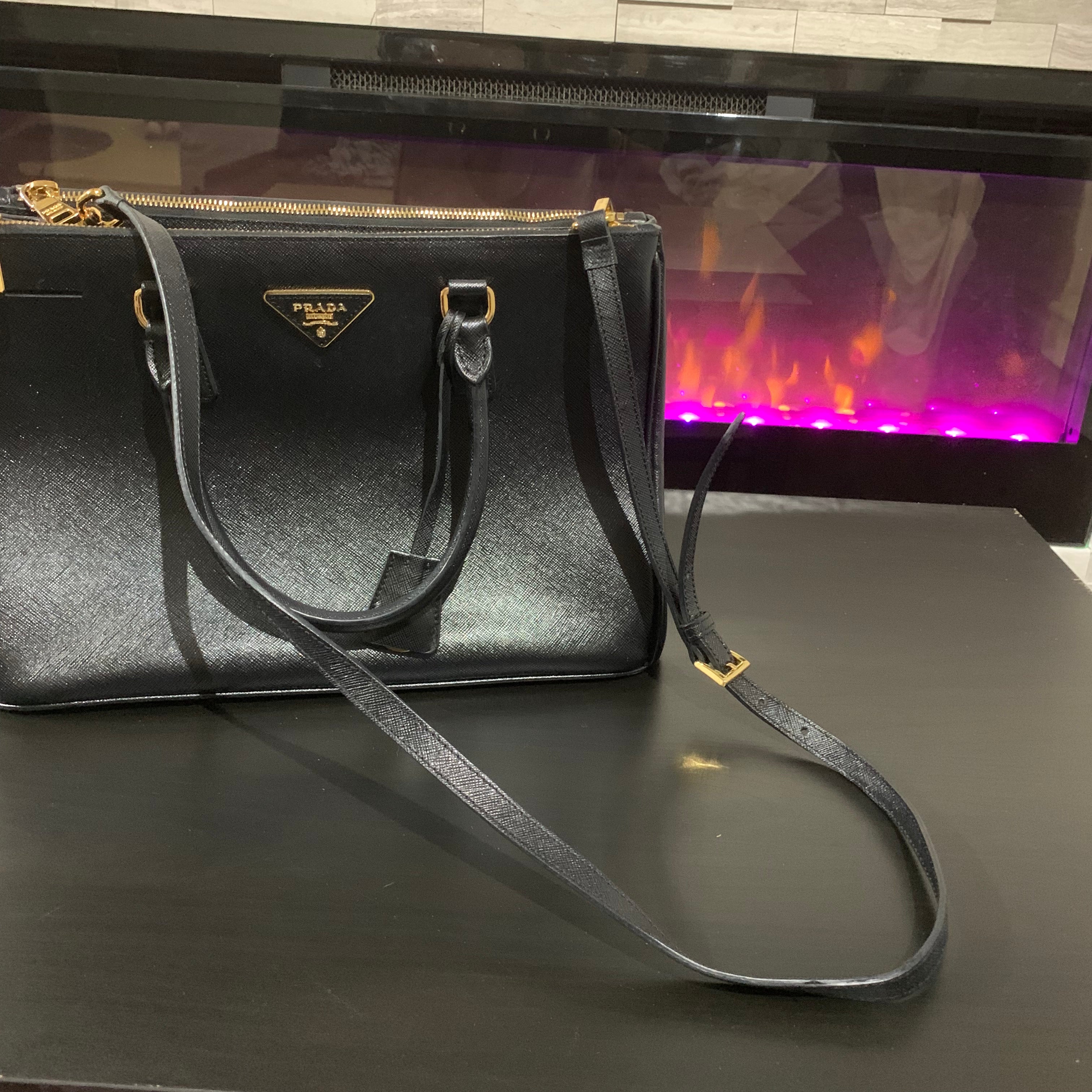 Prada Black Saffiano Leather Small Galleria Double Zip Tote Bag