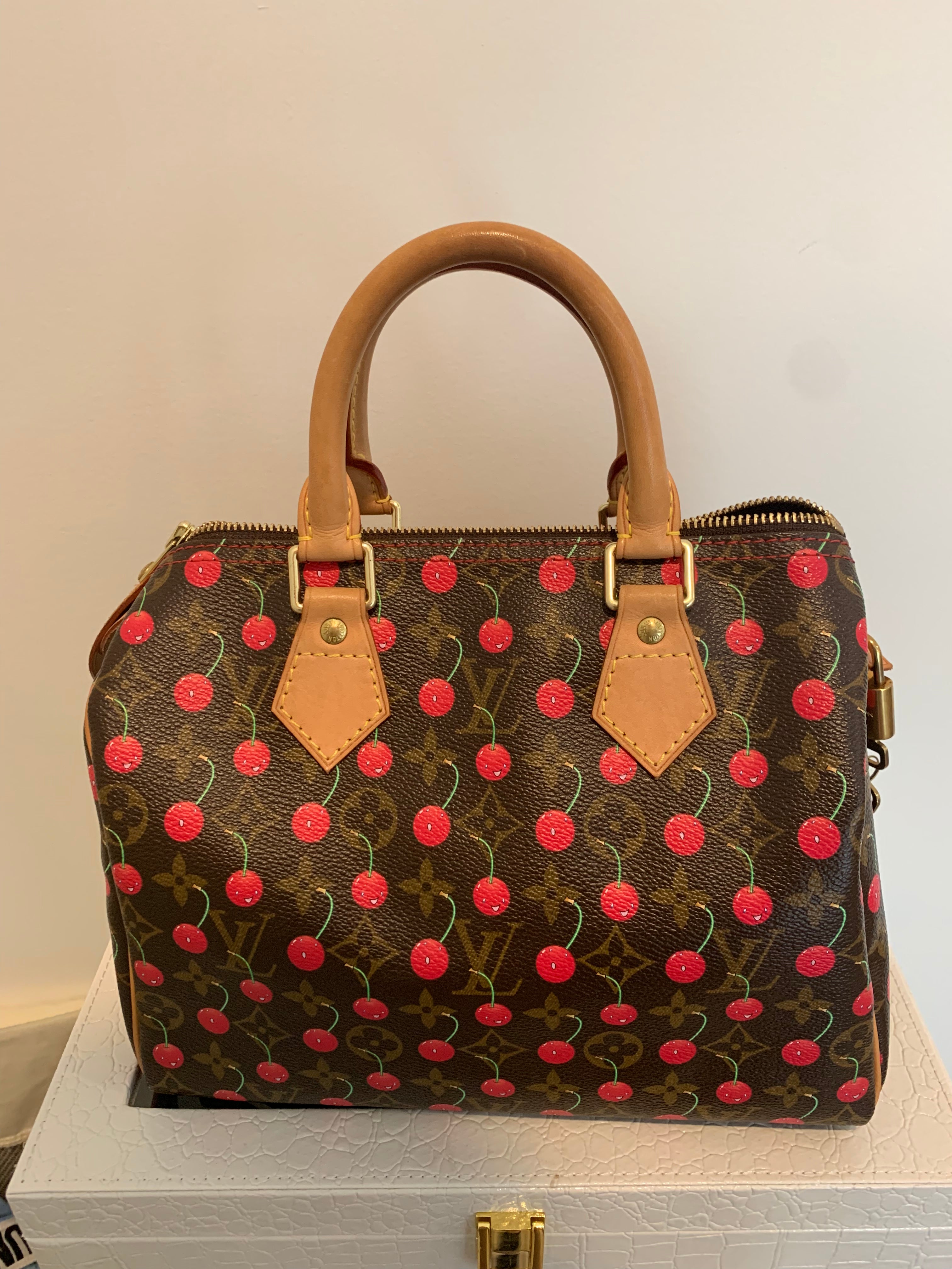 Louis Vuitton Speedy Handbag Limited Edition Monogram Cerises 25 Brown