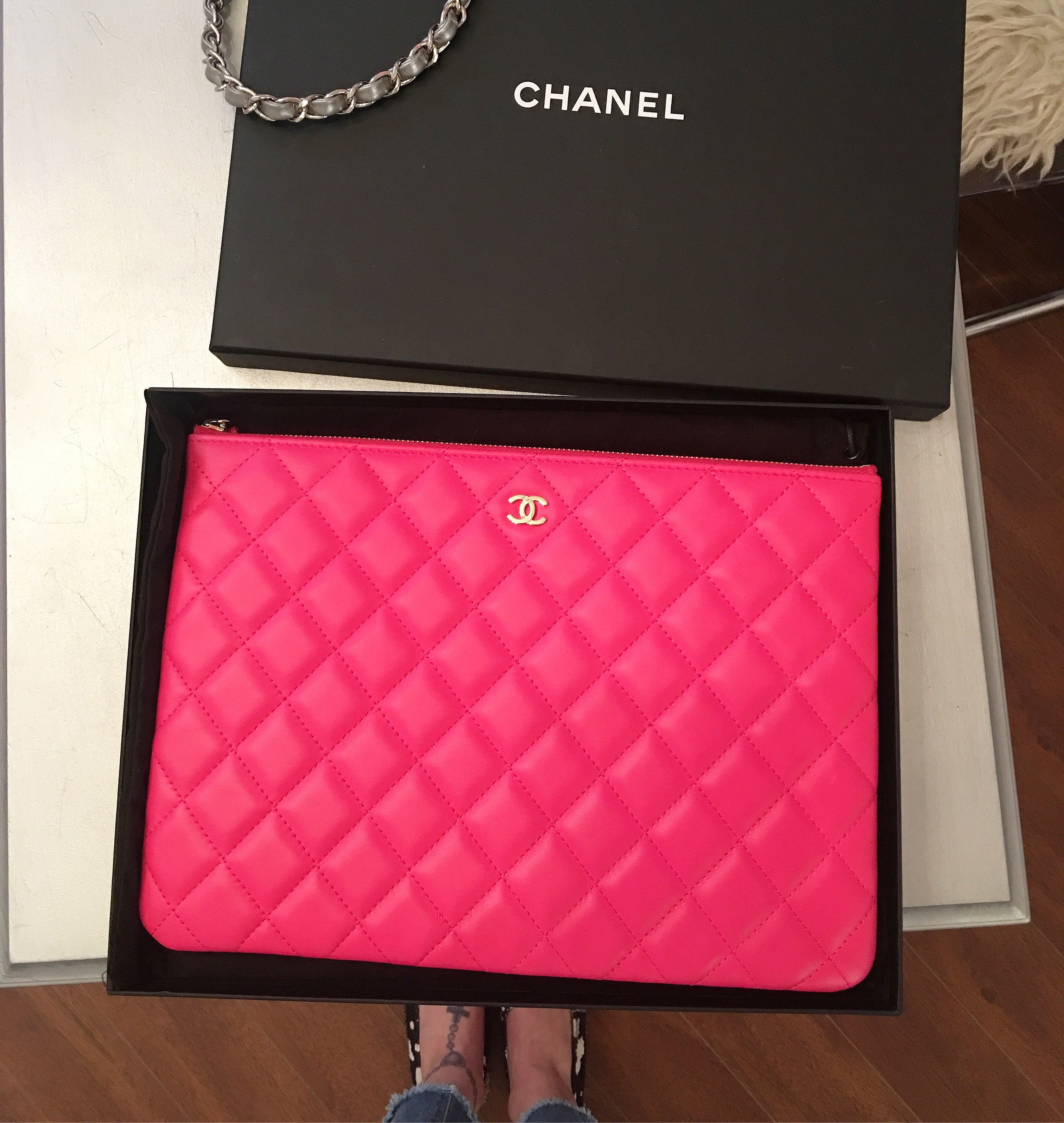 Chanel Classic Charm O Case Pouch Chevron Caviar Mini at 1stDibs