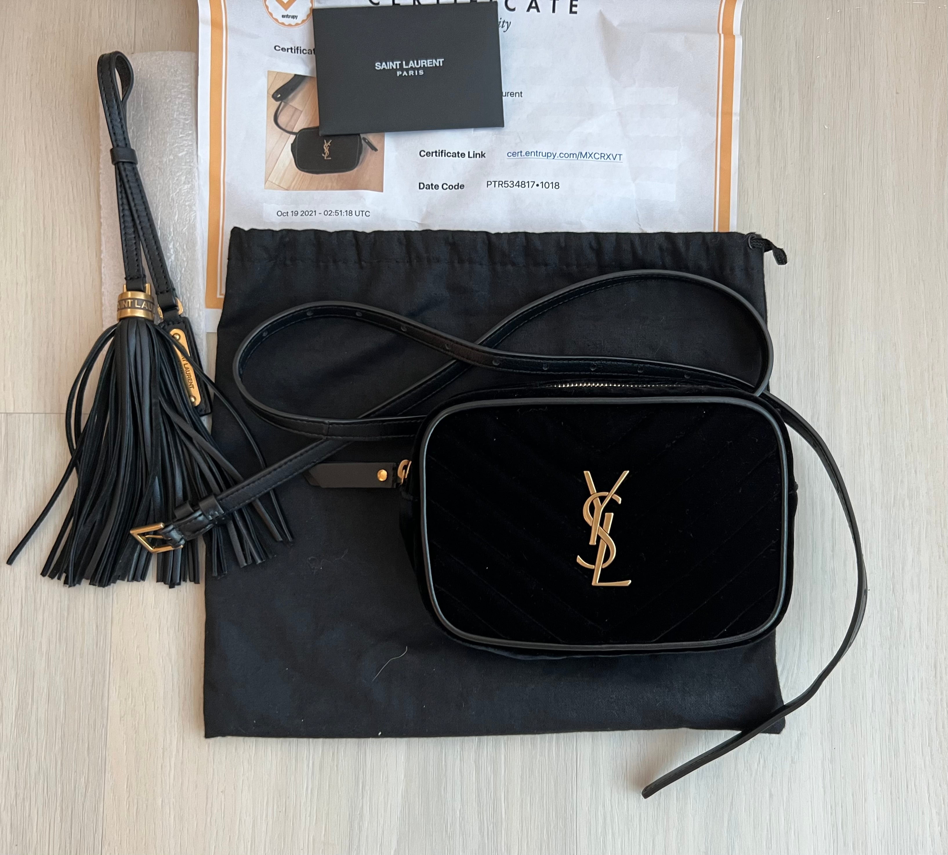 Saint Laurent Black Velvet Leather Lou Belt Bag