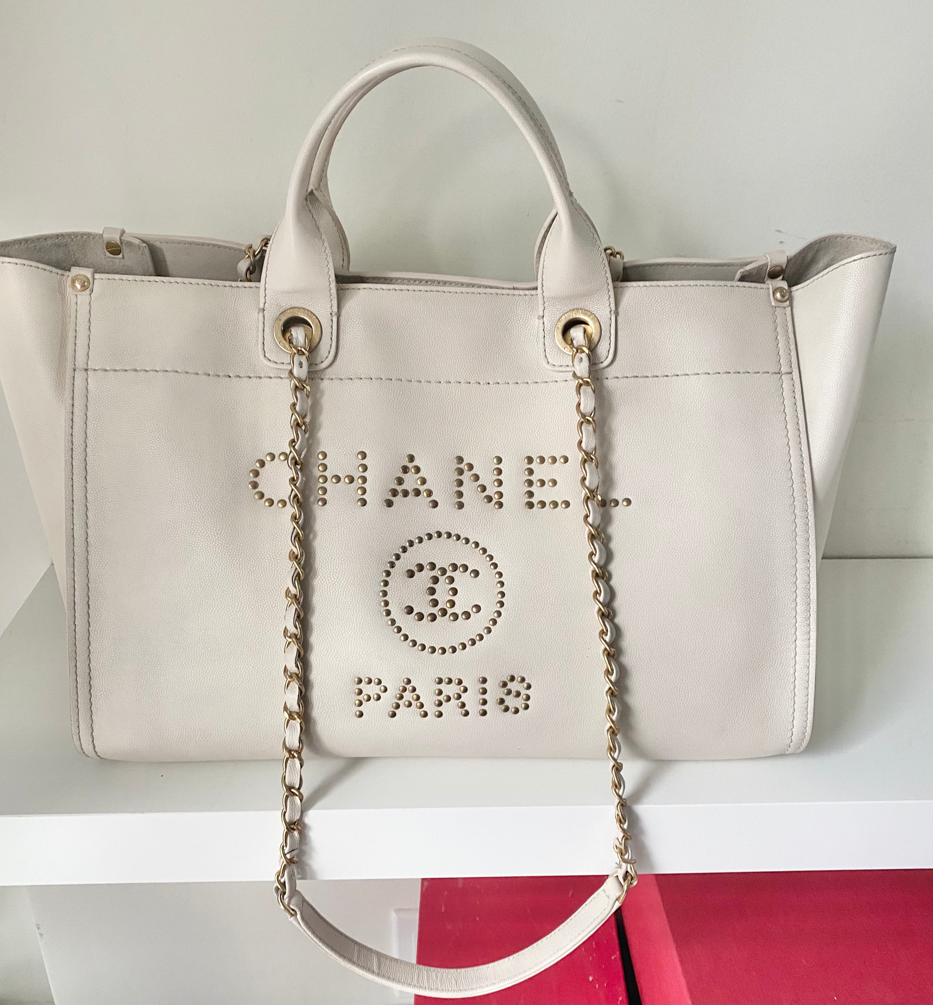 Chanel Cream Tweed and Leather Large Deauville Bag Chanel