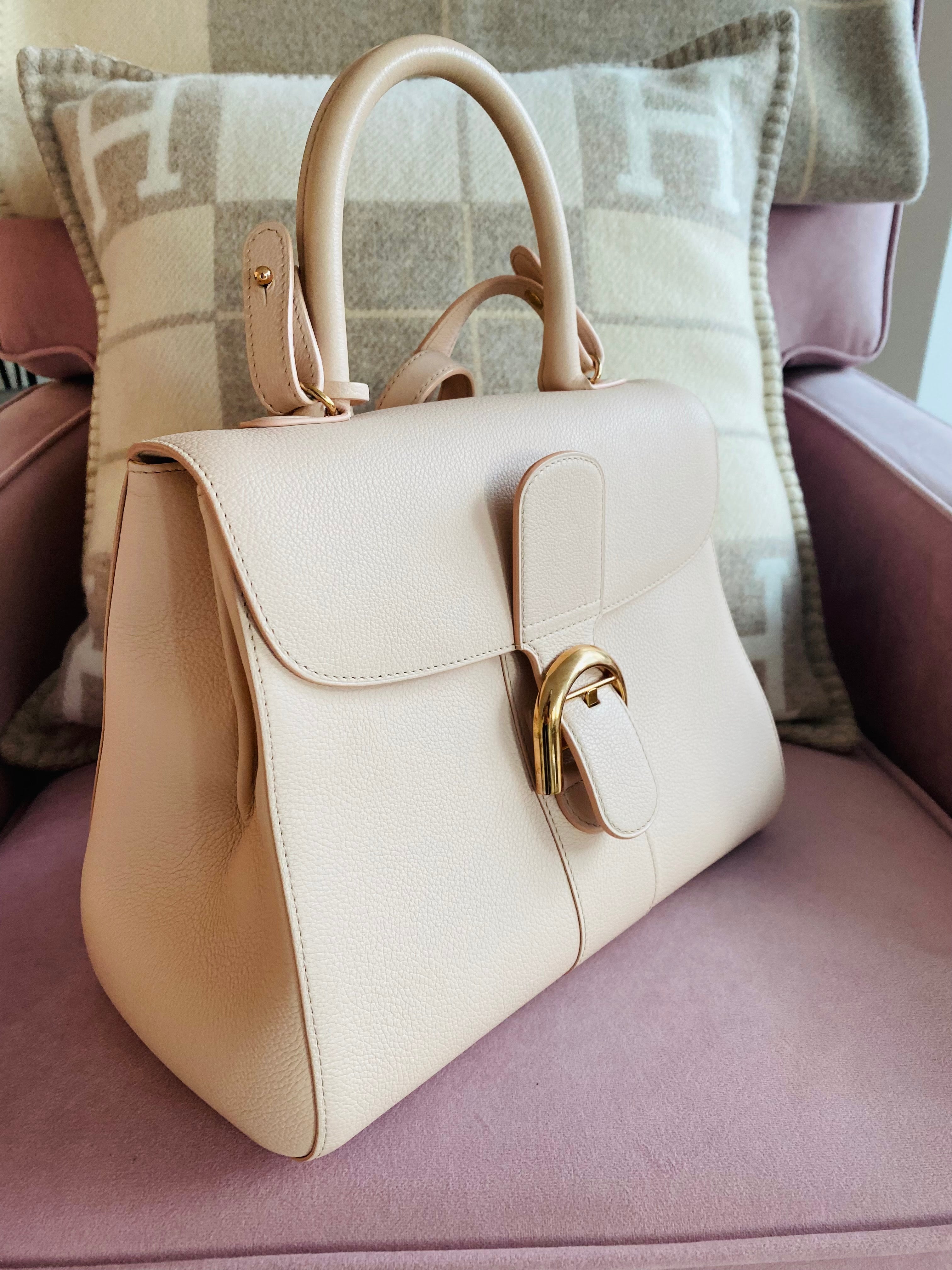 Auth DELVAUX Brillant MM - Cream Multi Leather Women's Handbag