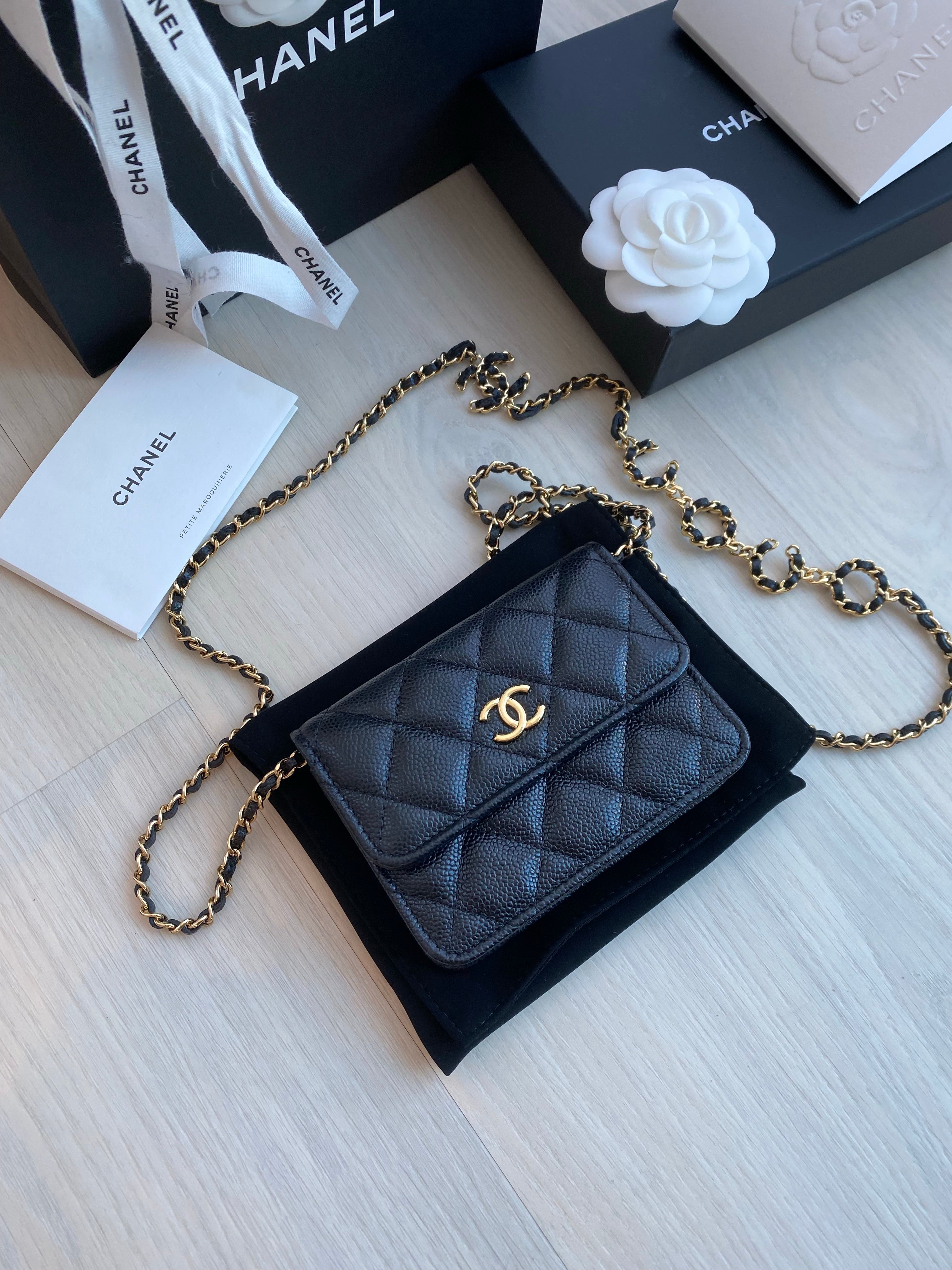 CHANEL White Caviar Quilted LeBoy Card Holder Shoulder Bag Wallet On Chain