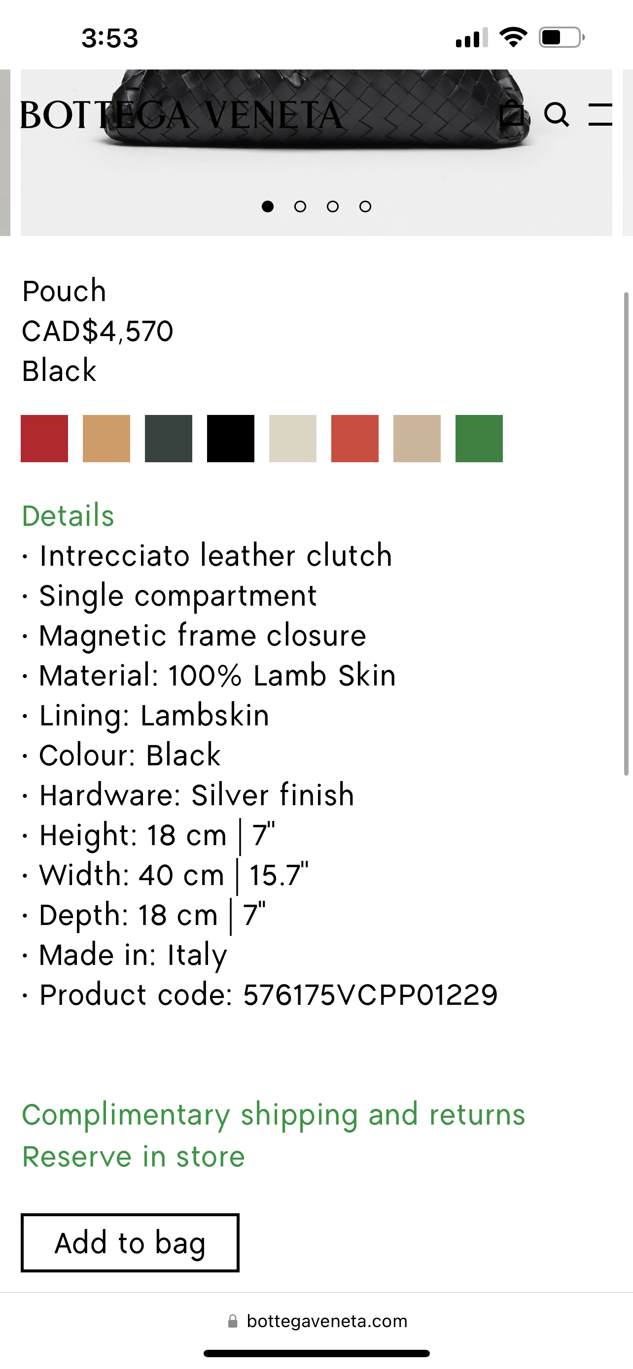 Bottega veneta size sales chart