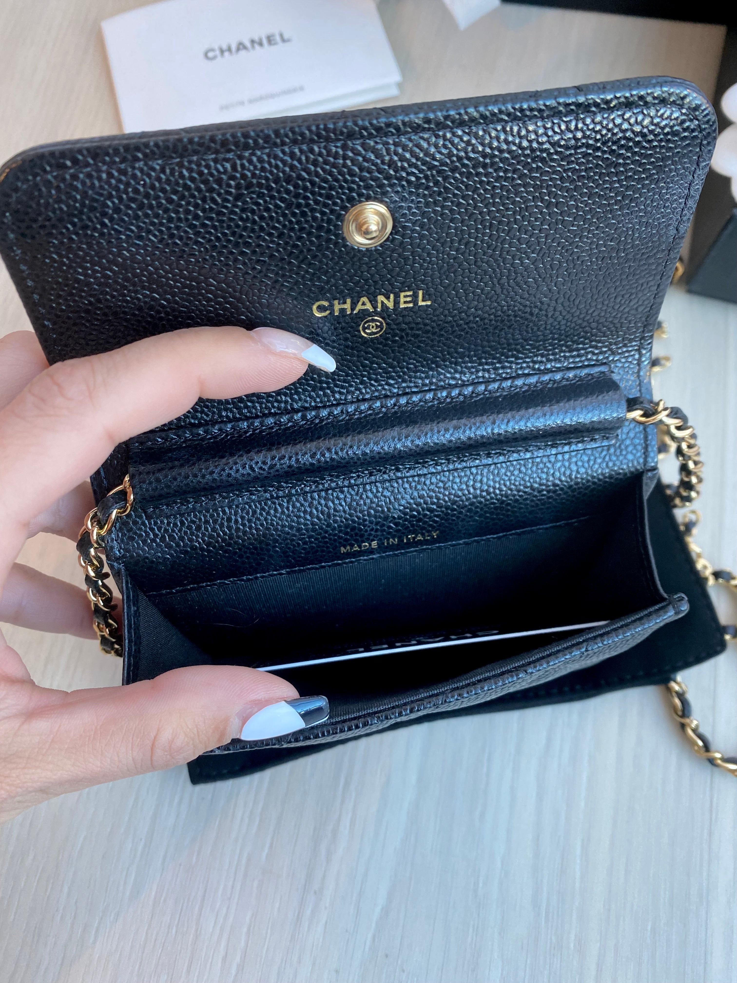 Chanel Black Leather Bracelet Coin Card Purse Bag