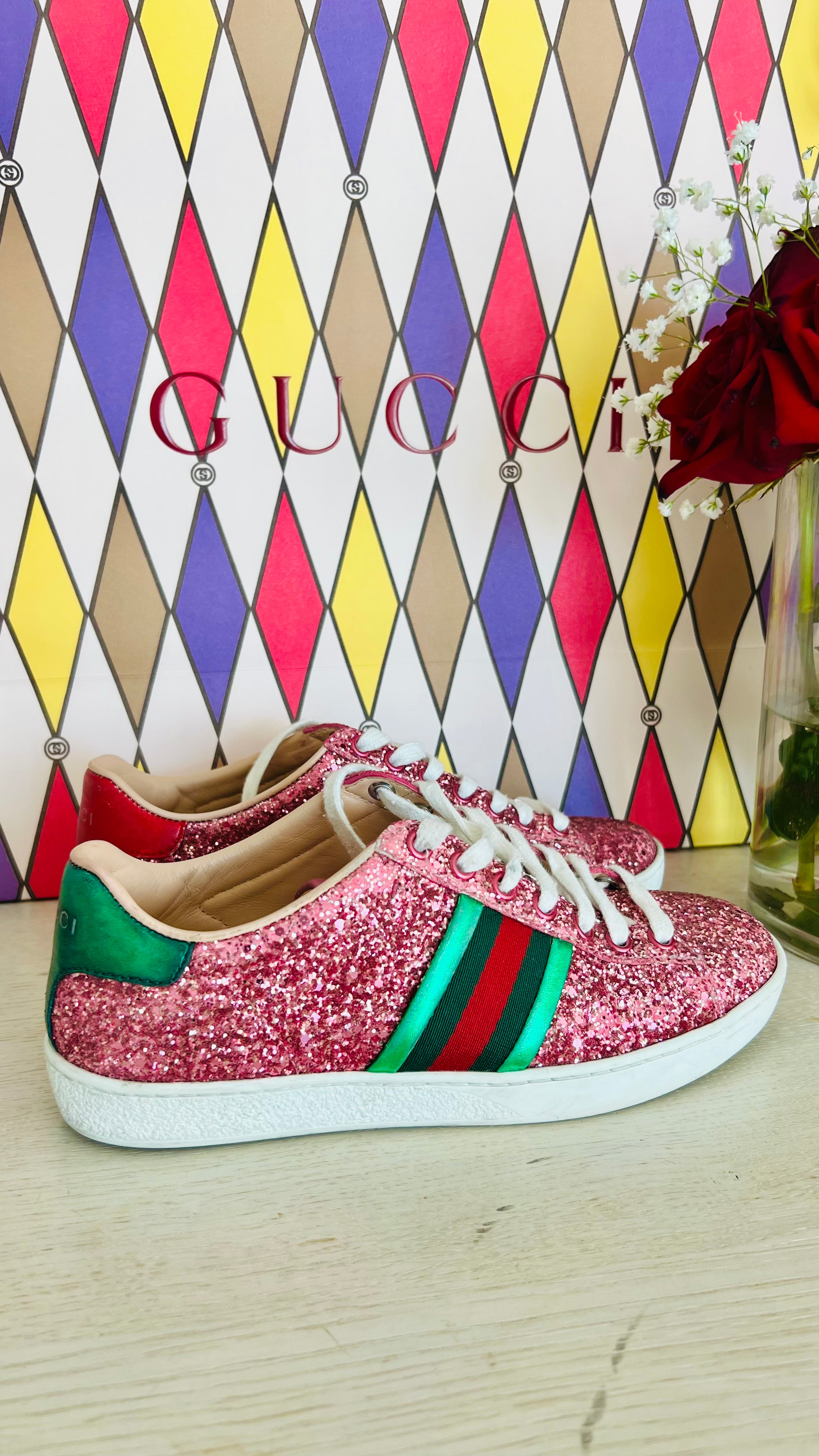 Ace glitter gucci sneakers hotsell