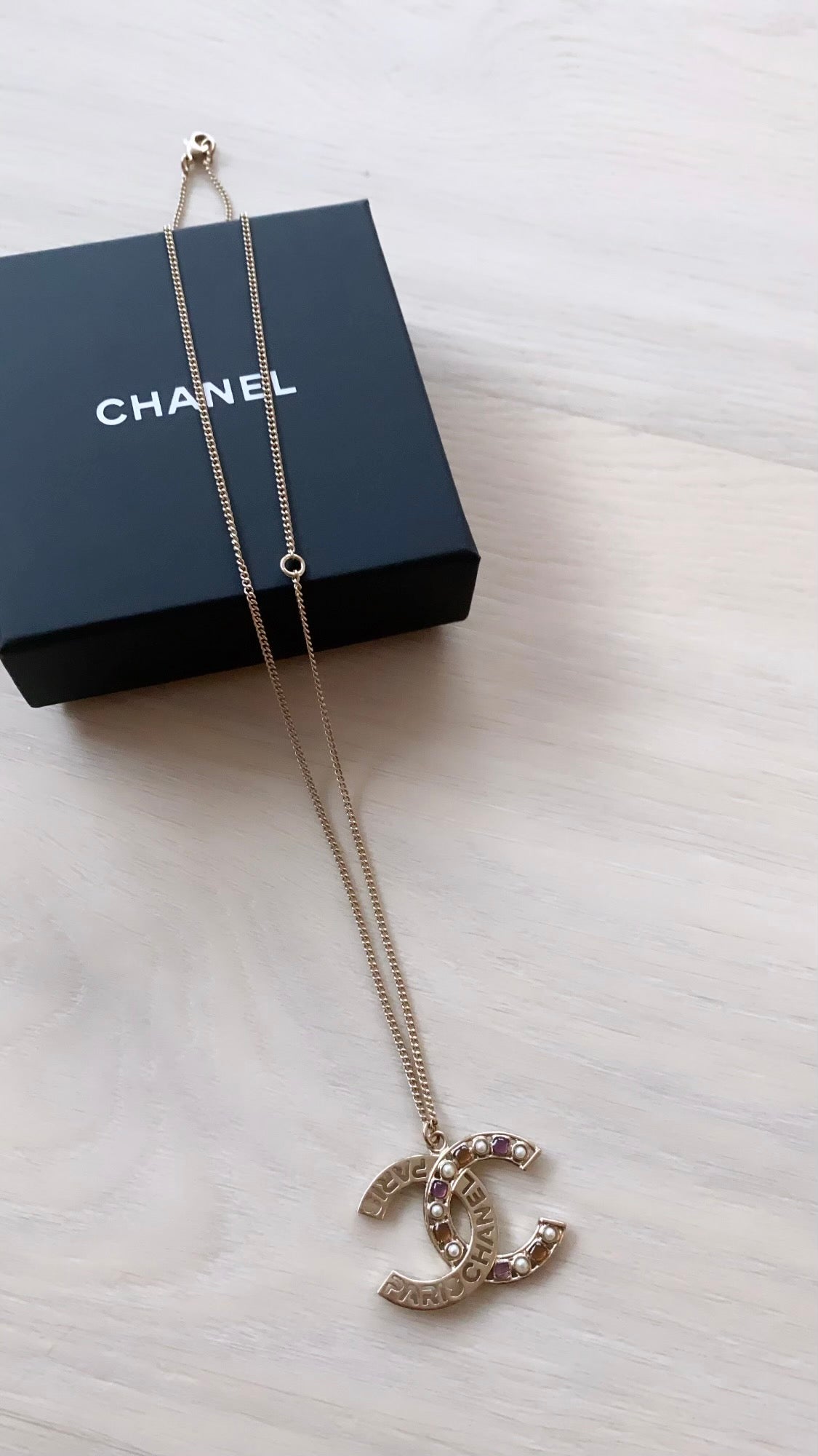 CHANEL CC Logo Feather Necklace Gold Plated