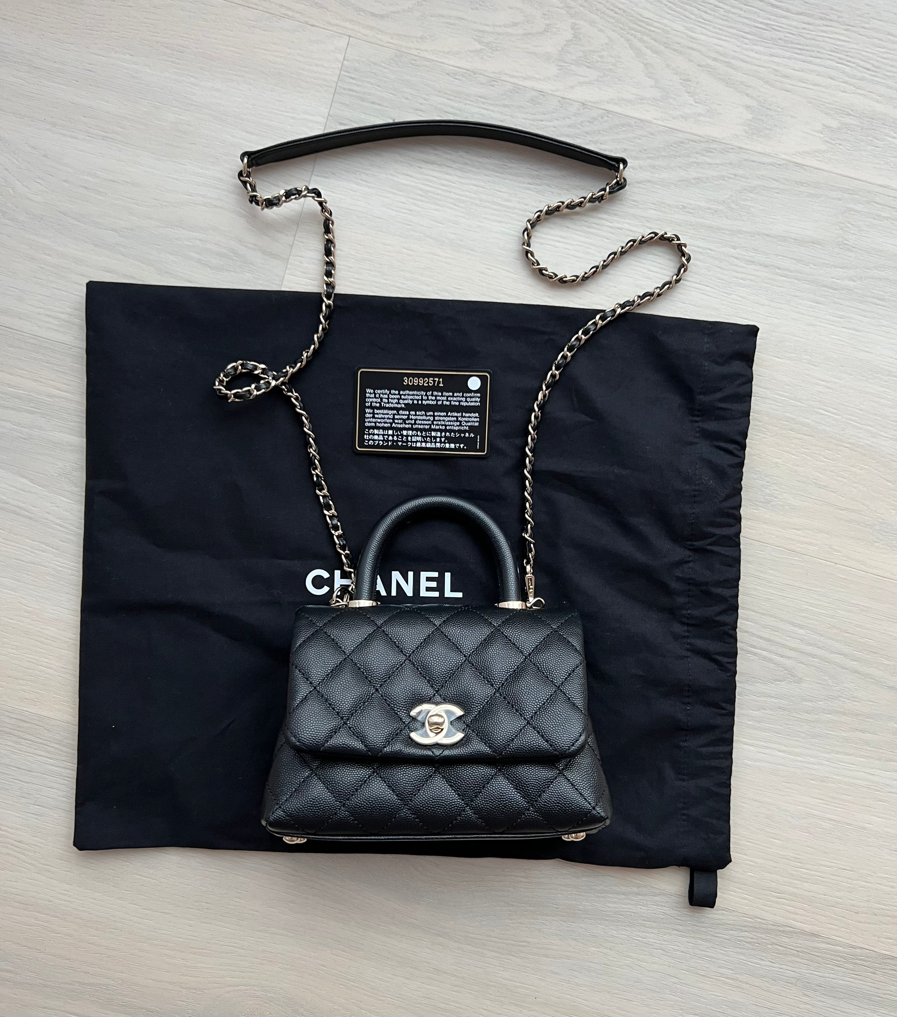Chanel Black Quilted Caviar Leather Small Coco Top Handle Bag Chanel