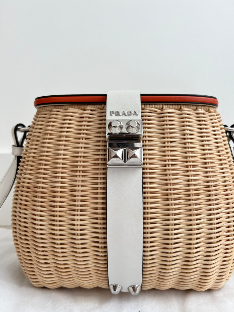 Prada wicker and 2025 canvas basket bag
