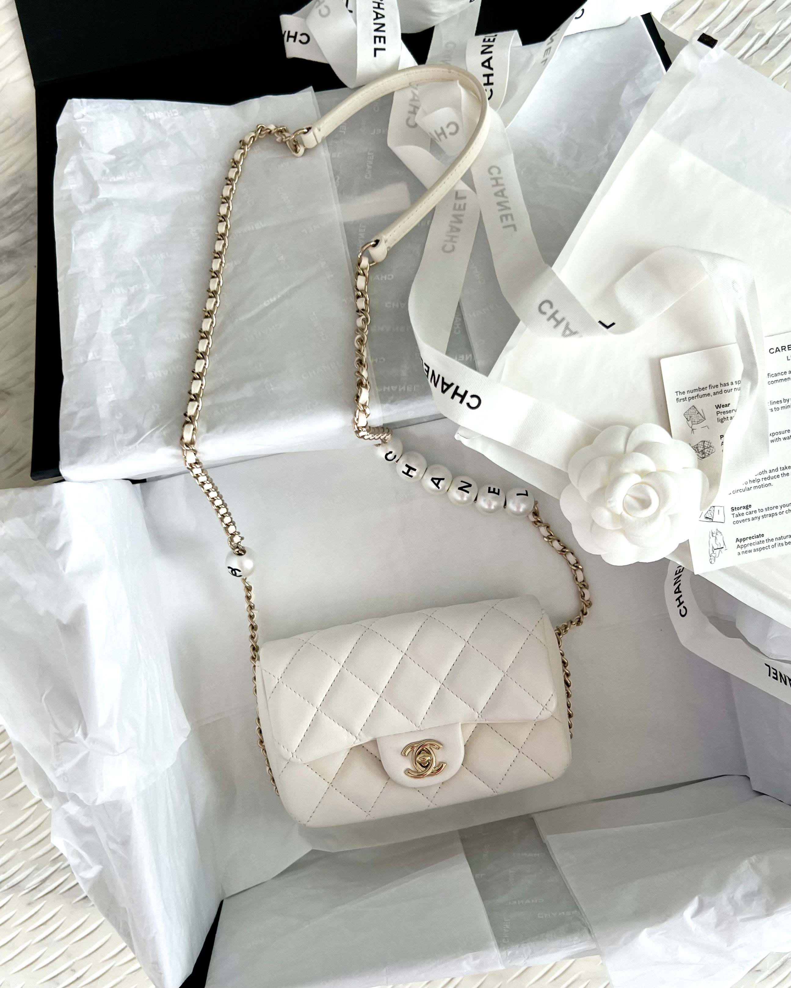 Chanel Logo Pearl Chain Bag – Beccas Bags