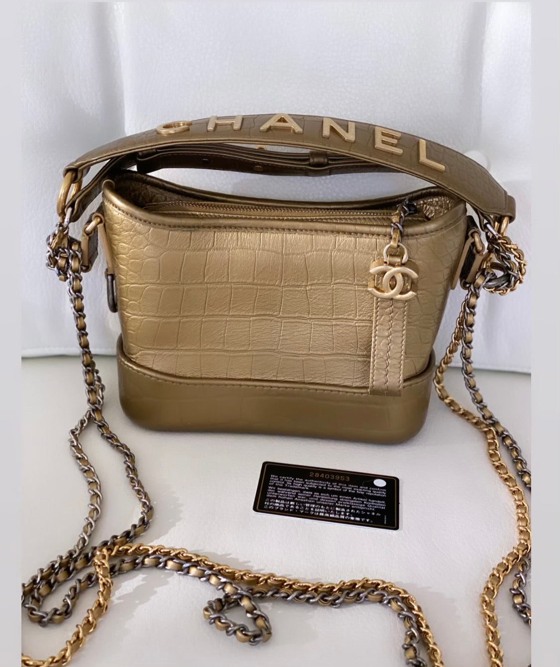 Chanel Gabrielle Hobo Bag Crocodile Embossed Calfskin Gold