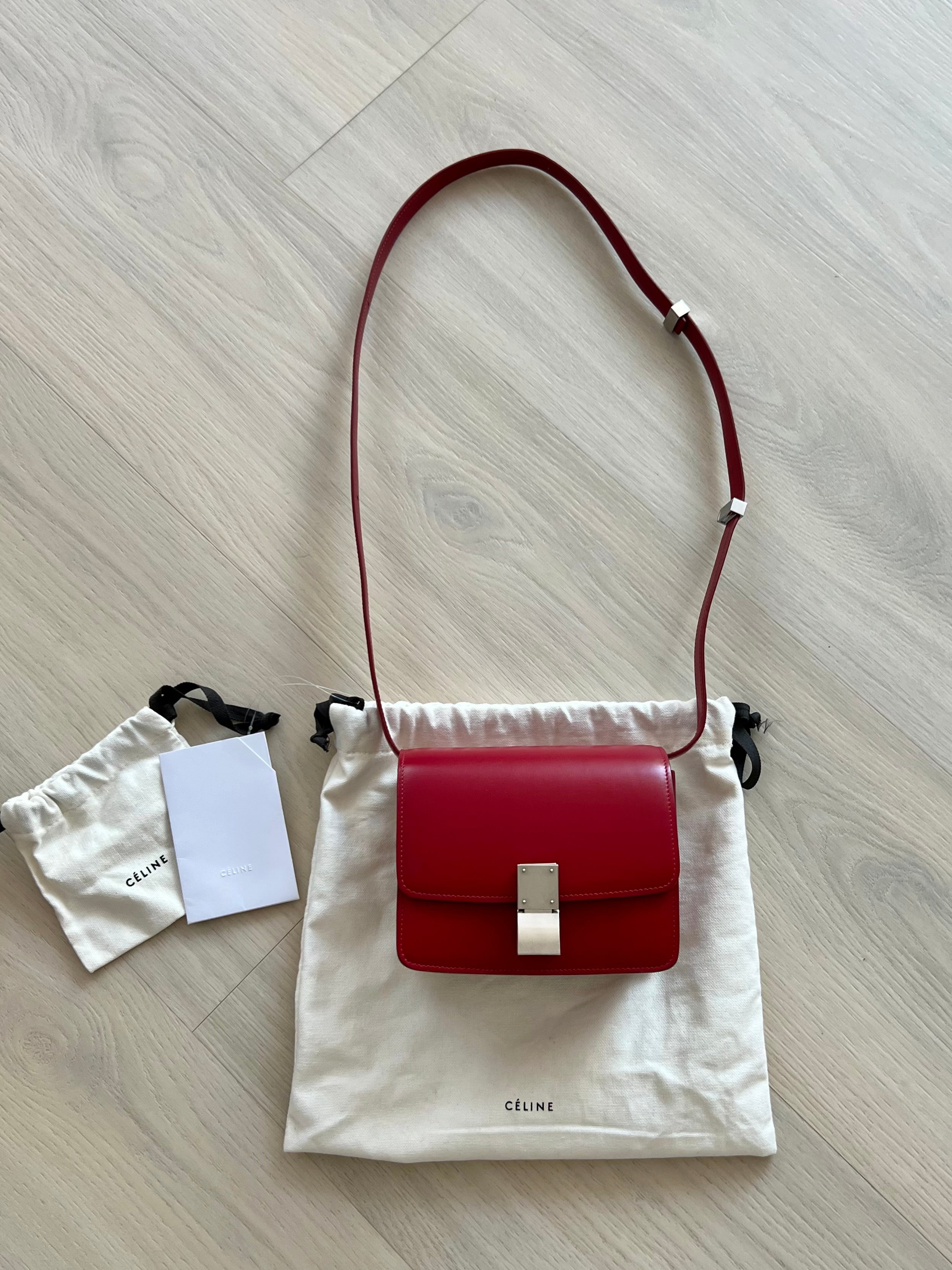 CÉLINE Medium Classic Box Bag in Red Liege Textured Calfskin - SOLD